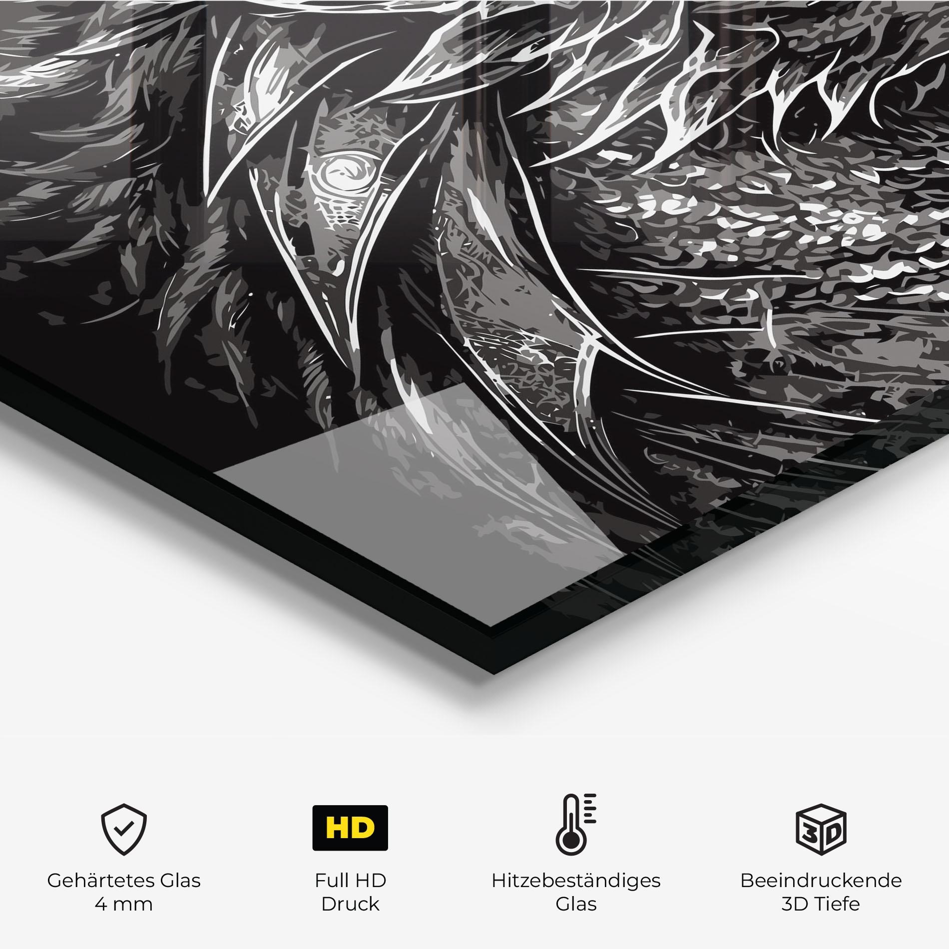 Küchenrückwand Glas Grey White Dragon mockup 2