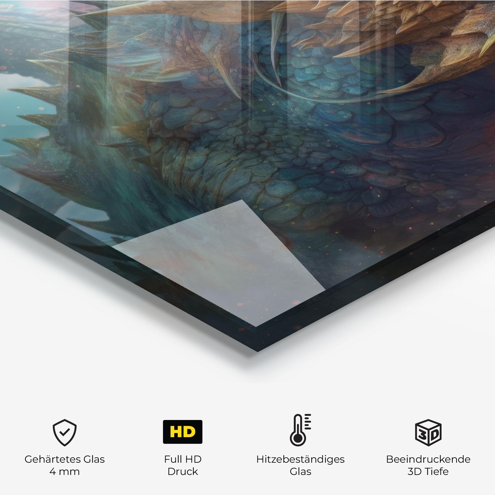 Küchenrückwand Glas Pretty Blue Dragon mockup 2