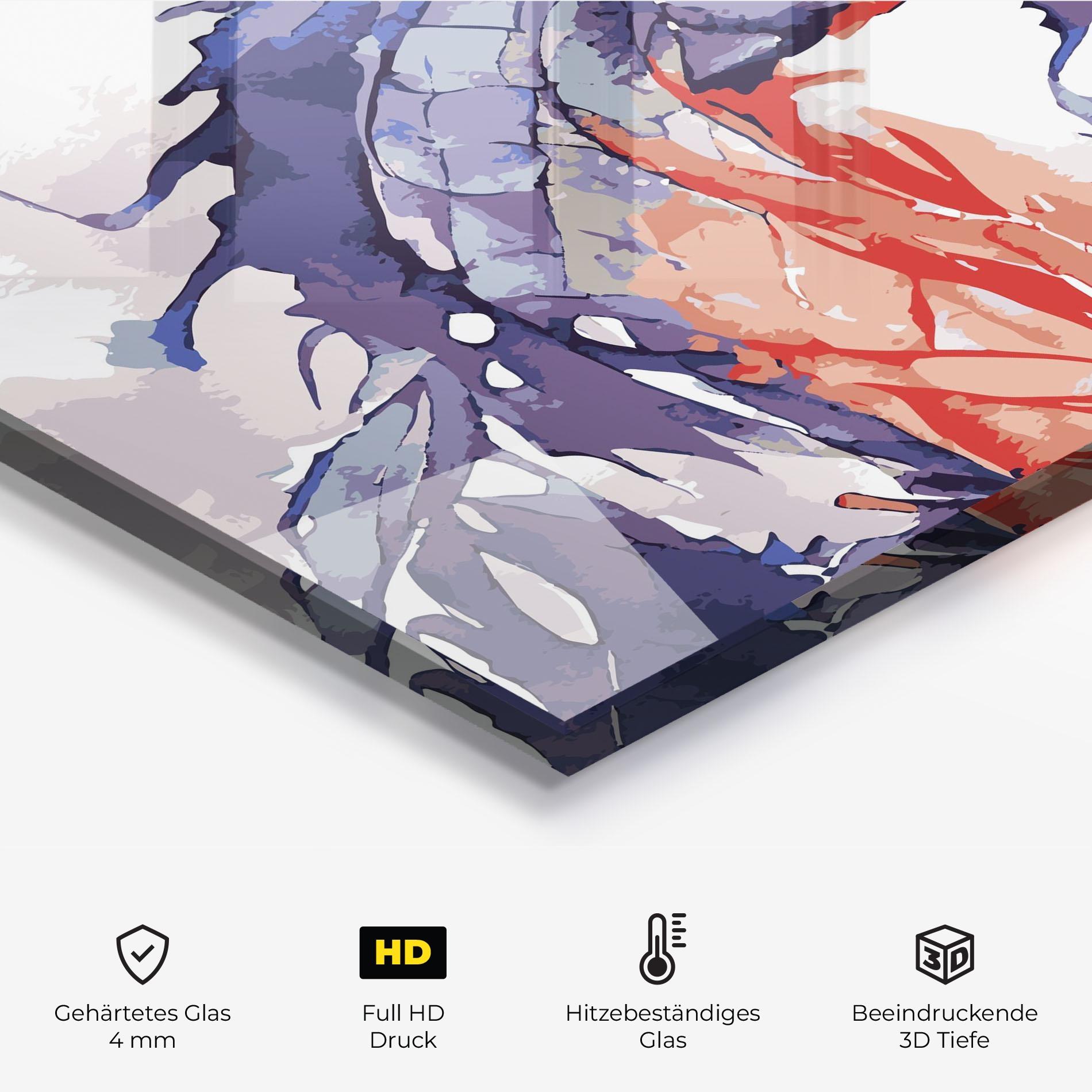 Küchenrückwand Glas Purple Orange Dragon mockup 2