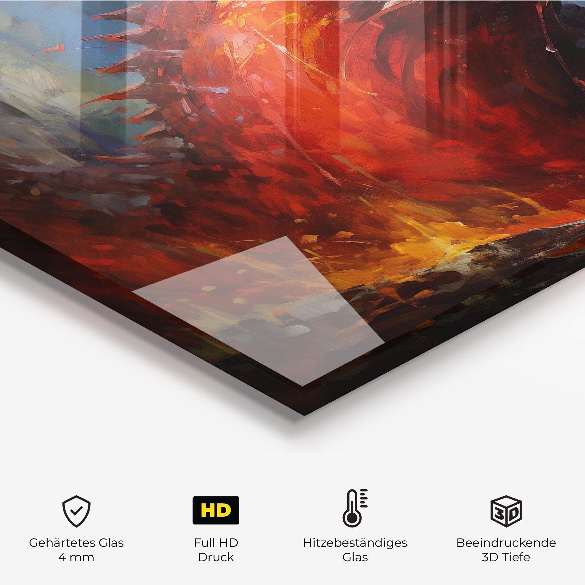 Küchenrückwand Glas Red Dragon Painting mockup 2
