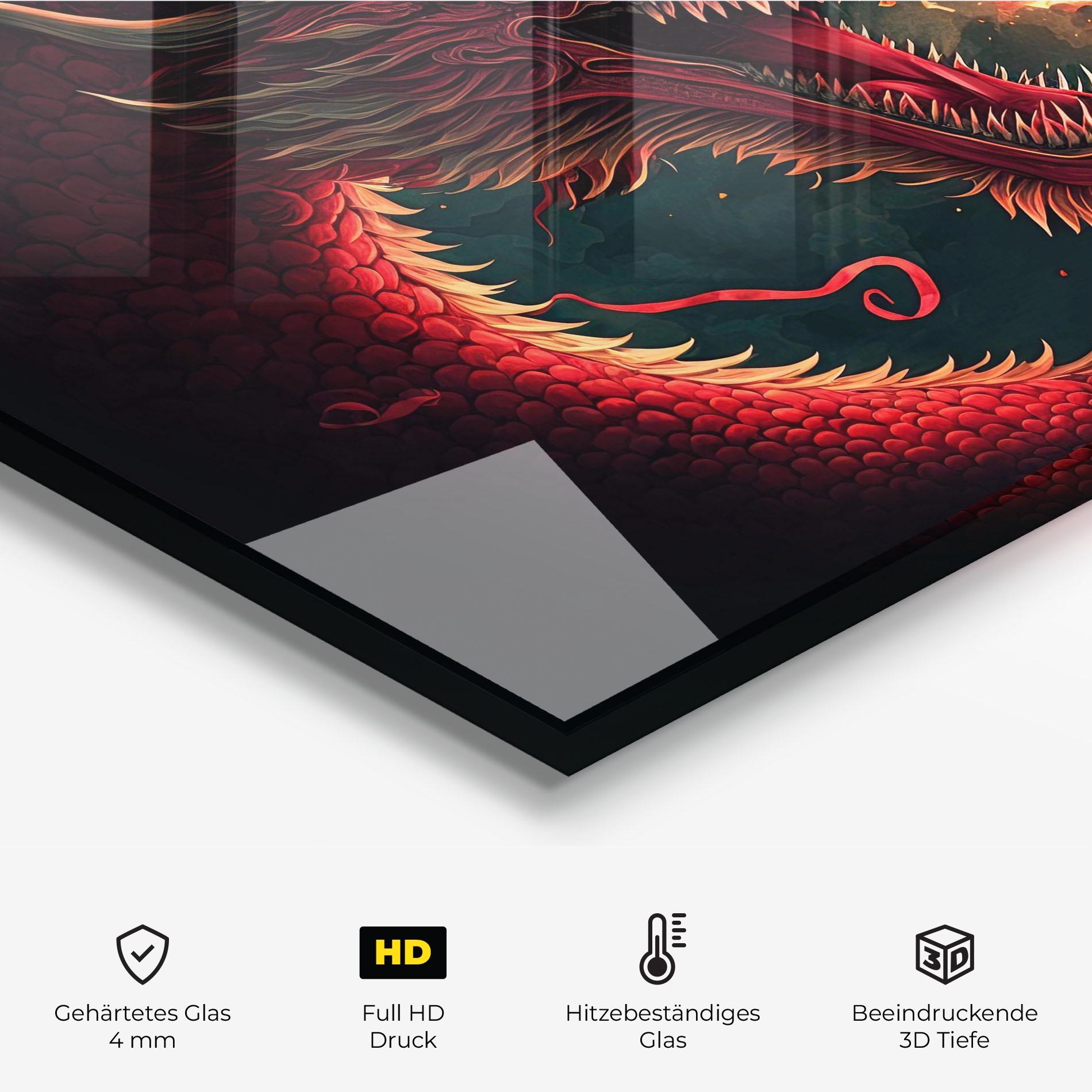 Küchenrückwand Glas Red Fire Dragon mockup 2