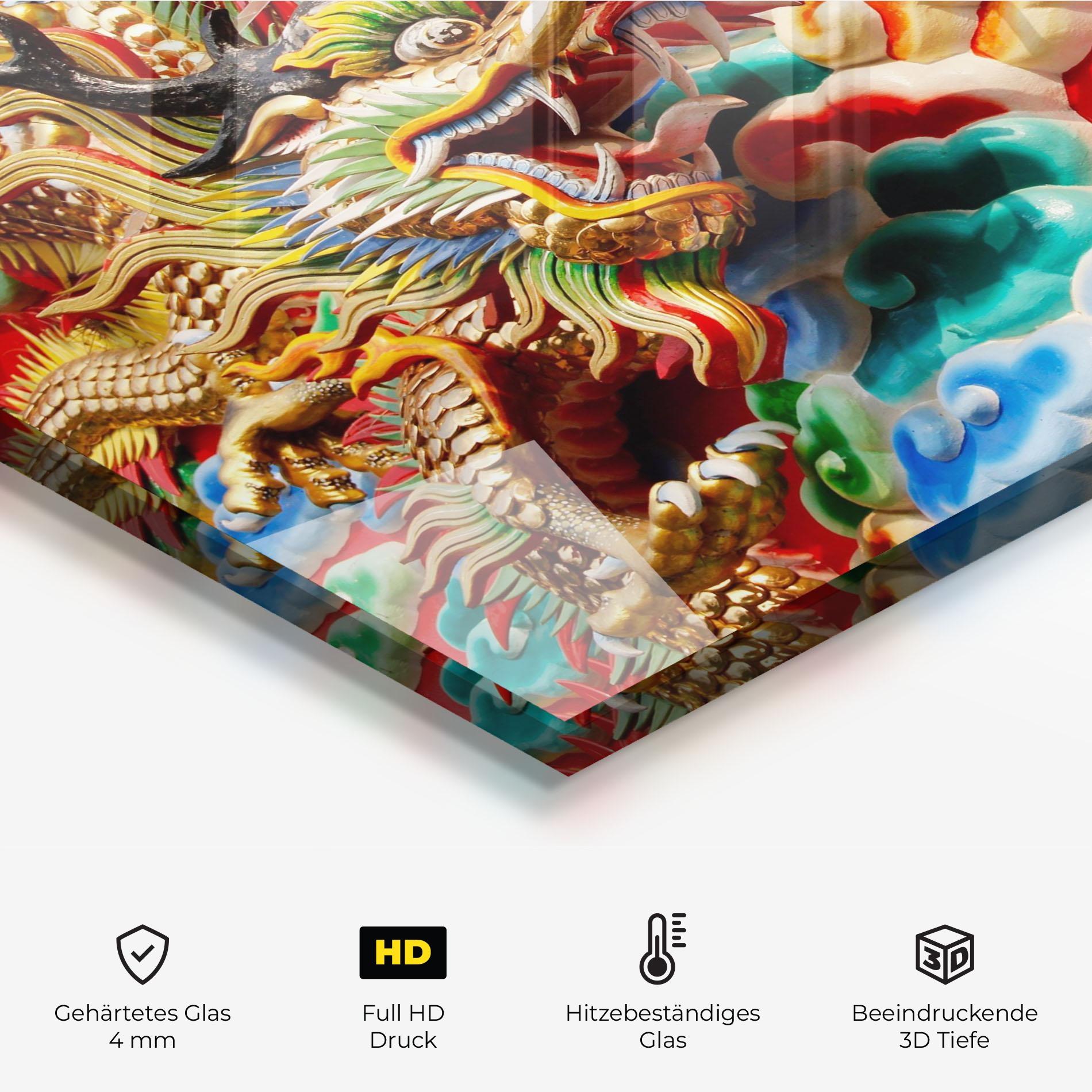 Küchenrückwand Glas Red Golden Dragon mockup 2