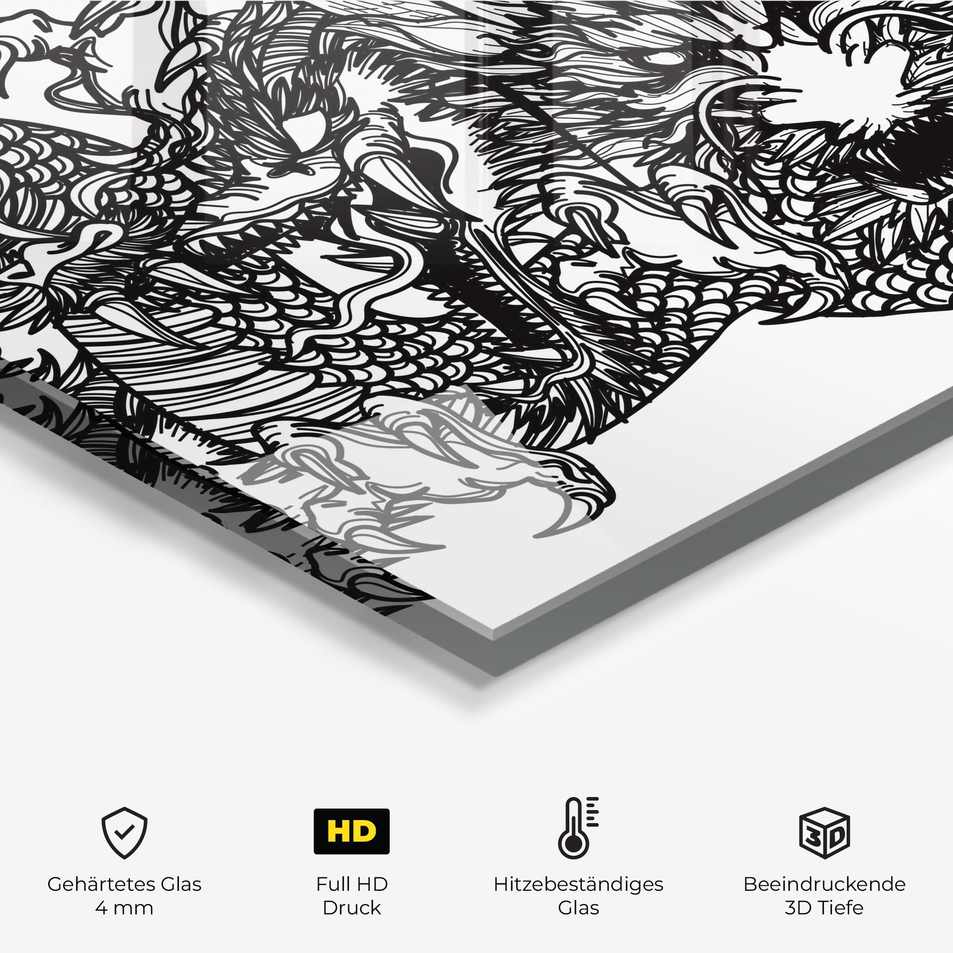 Küchenrückwand Glas Three Heads Dragon mockup 2