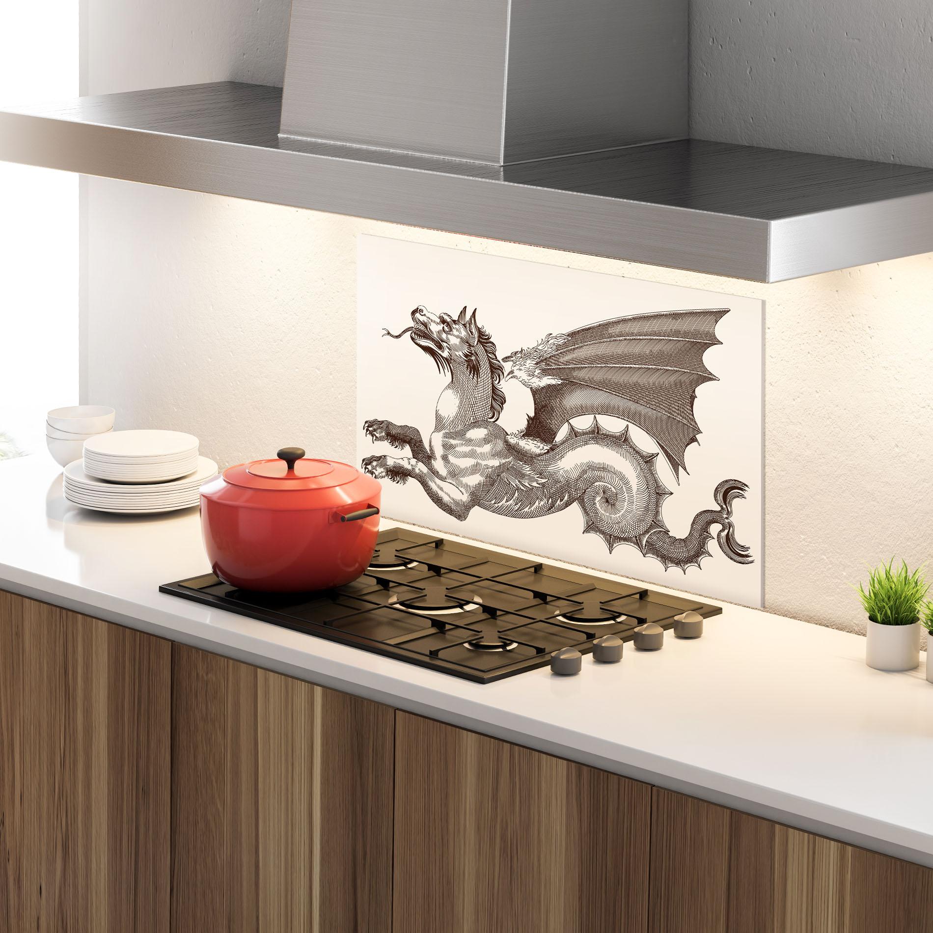 Küchenrückwand Glas Brown Dragon mockup 4