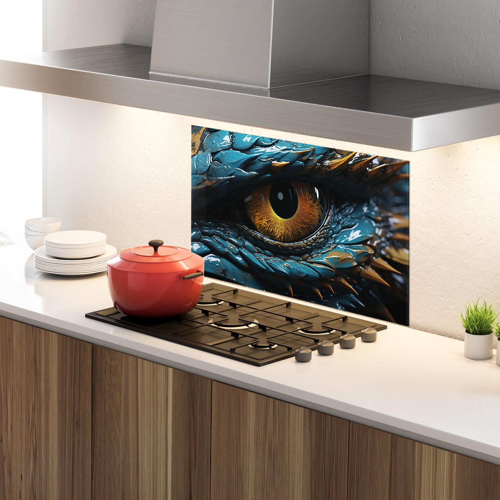 Küchenrückwand Glas Dragon Eye Close Up mockup 4