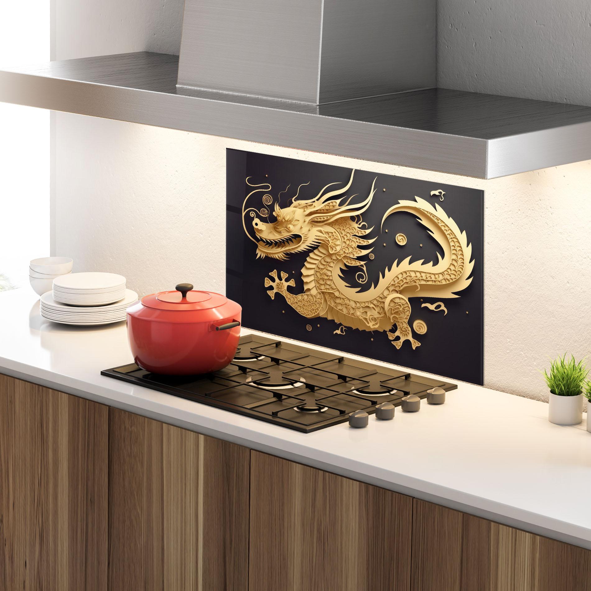 Küchenrückwand Glas Dragon Zodiac Sign mockup 4