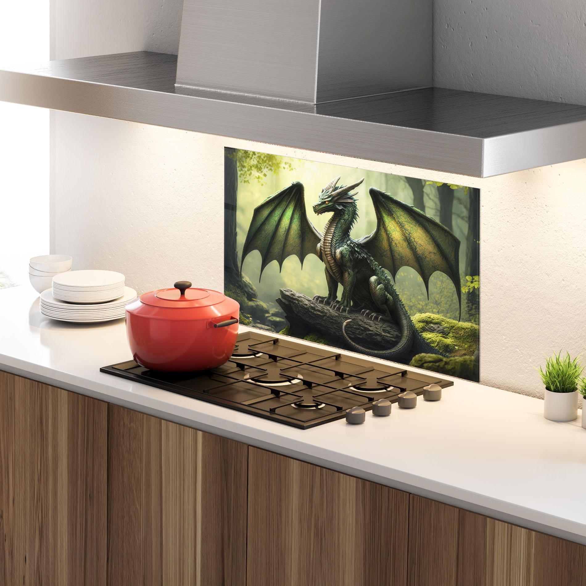 Küchenrückwand Glas Green Dragon mockup 4