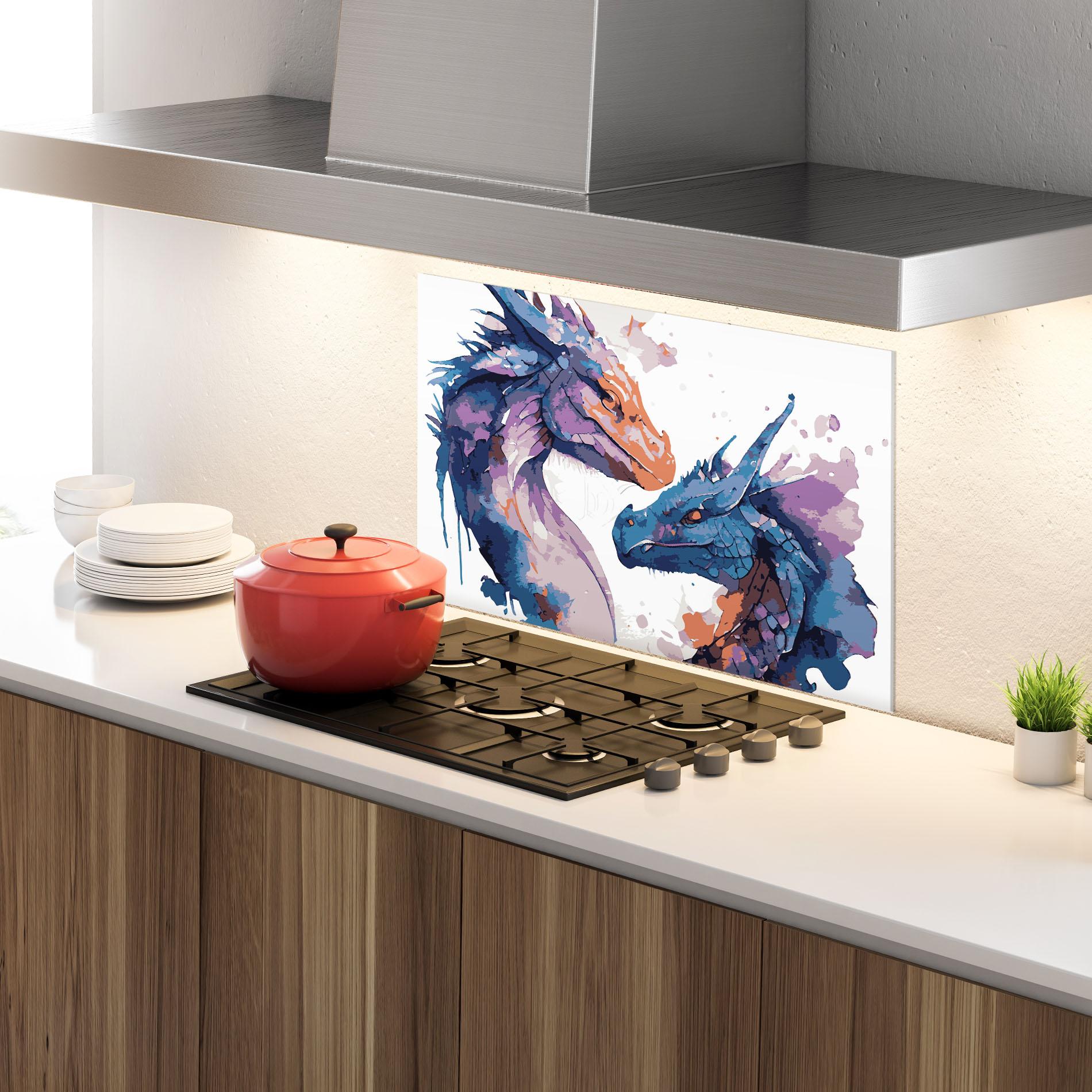 Küchenrückwand Glas Purple Cute Dragon mockup 4