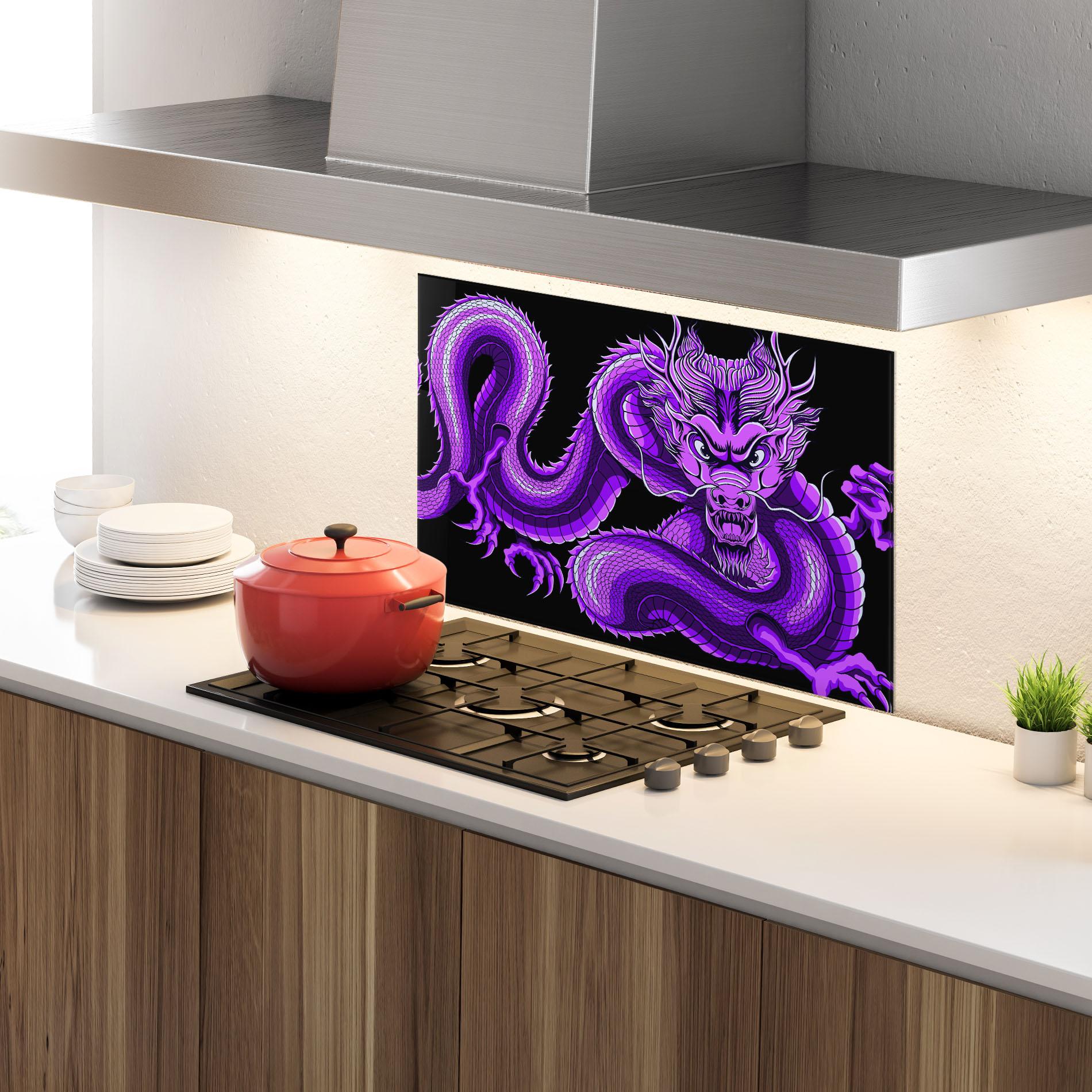 Küchenrückwand Glas Purple Dragon mockup 4