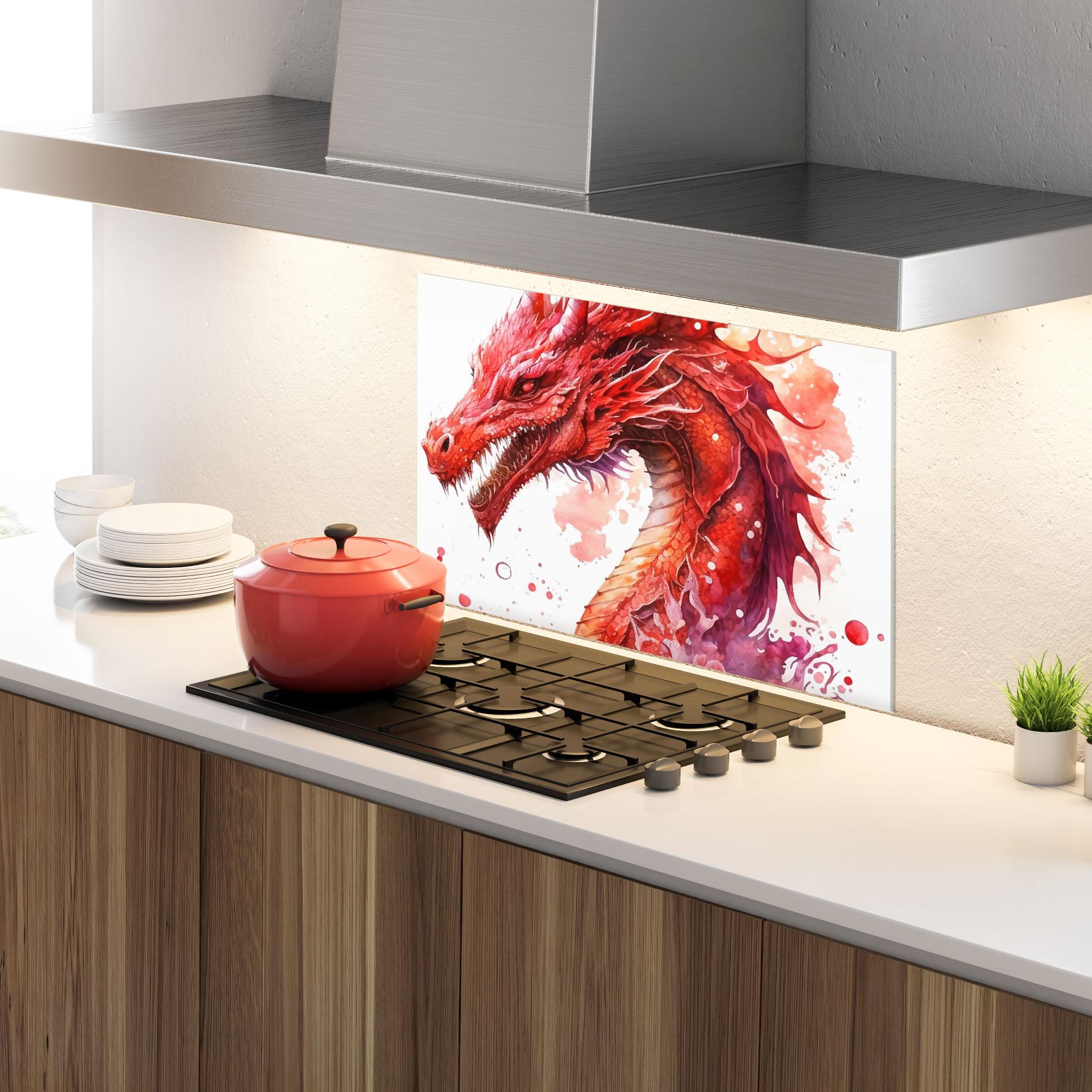 Küchenrückwand Glas Red Dragon Art mockup 4