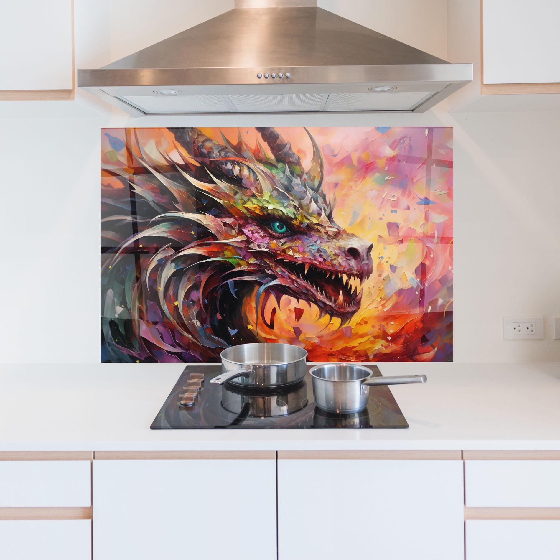 Küchenrückwand Glas Colorful Dragon Painting mockup 5