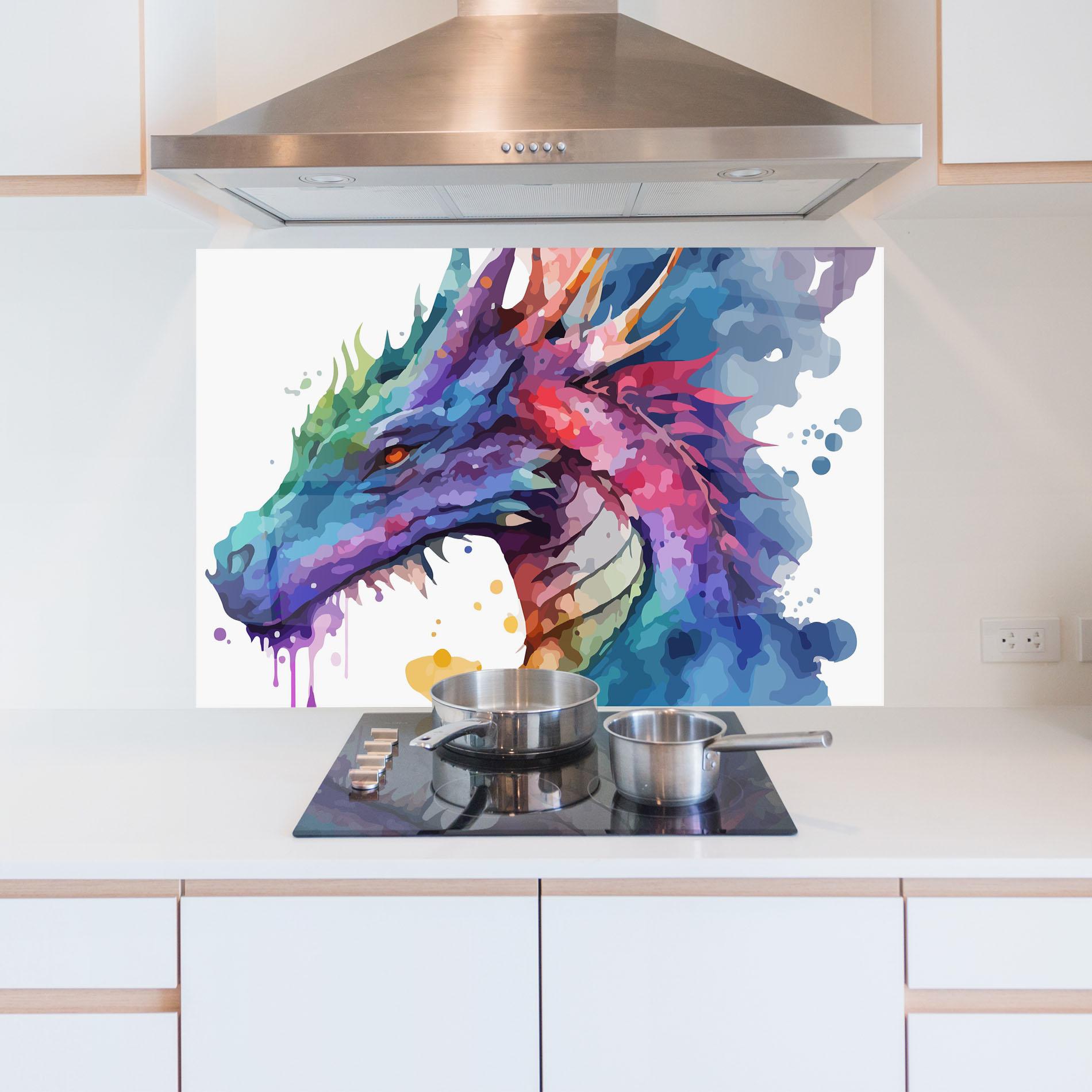 Küchenrückwand Glas Colourful Dragon mockup 5
