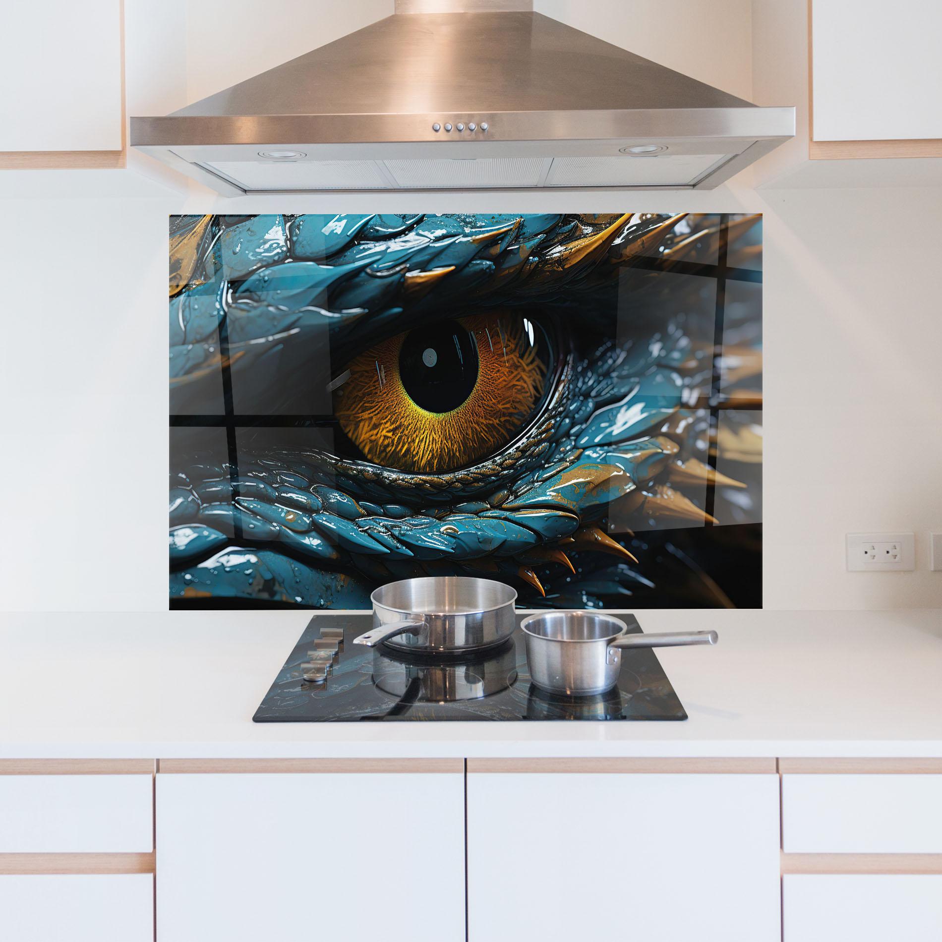 Küchenrückwand Glas Dragon Eye Close Up mockup 5