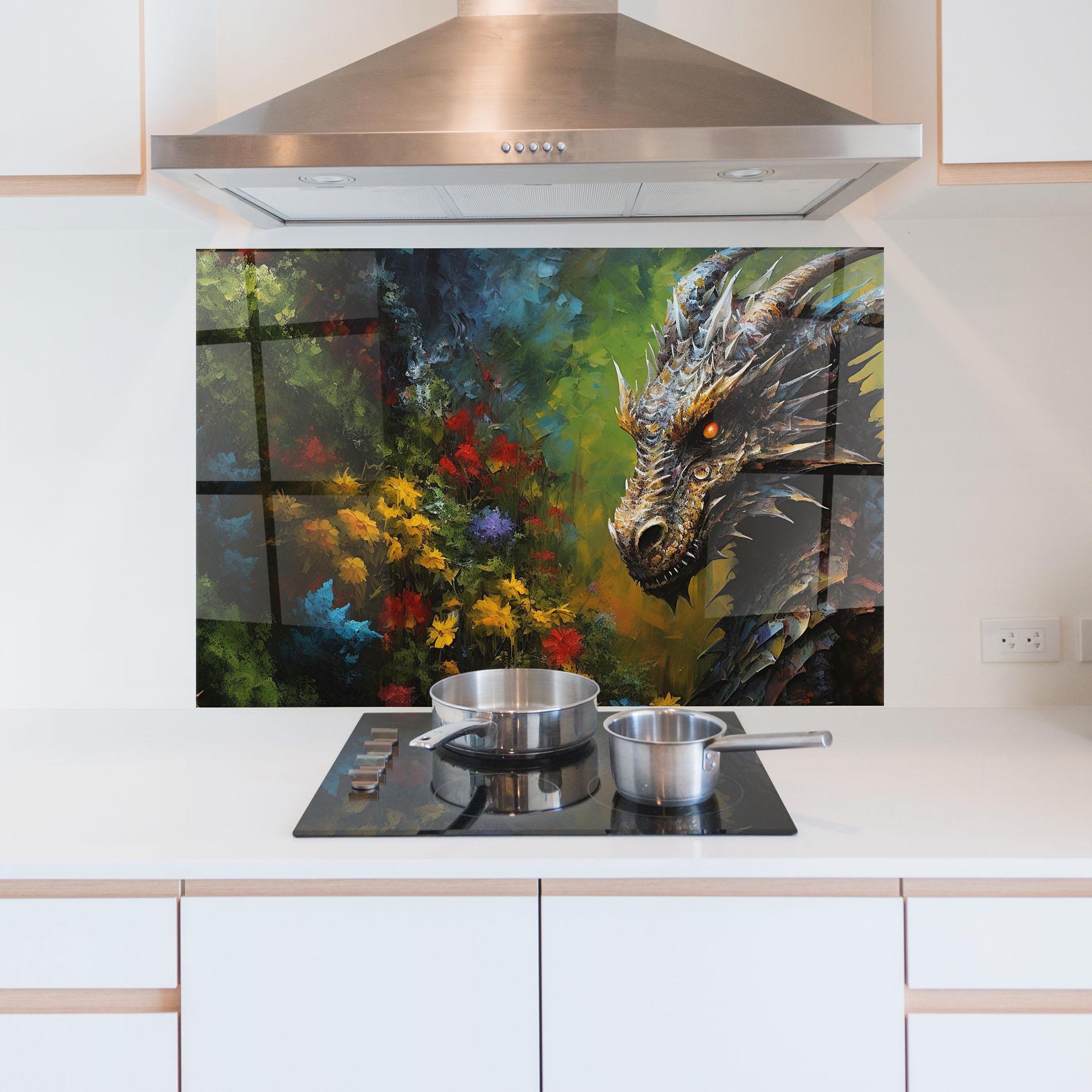 Küchenrückwand Glas Dragon In Nature mockup 5