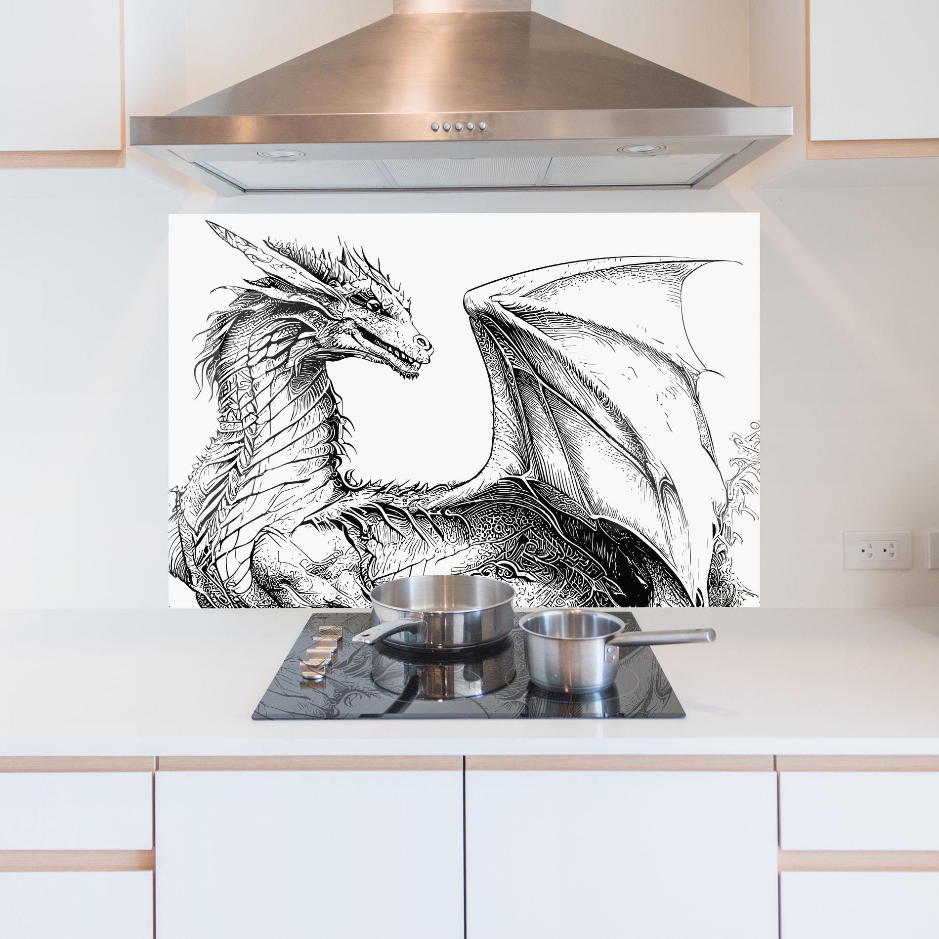 Küchenrückwand Glas Dragon Sketch mockup 5