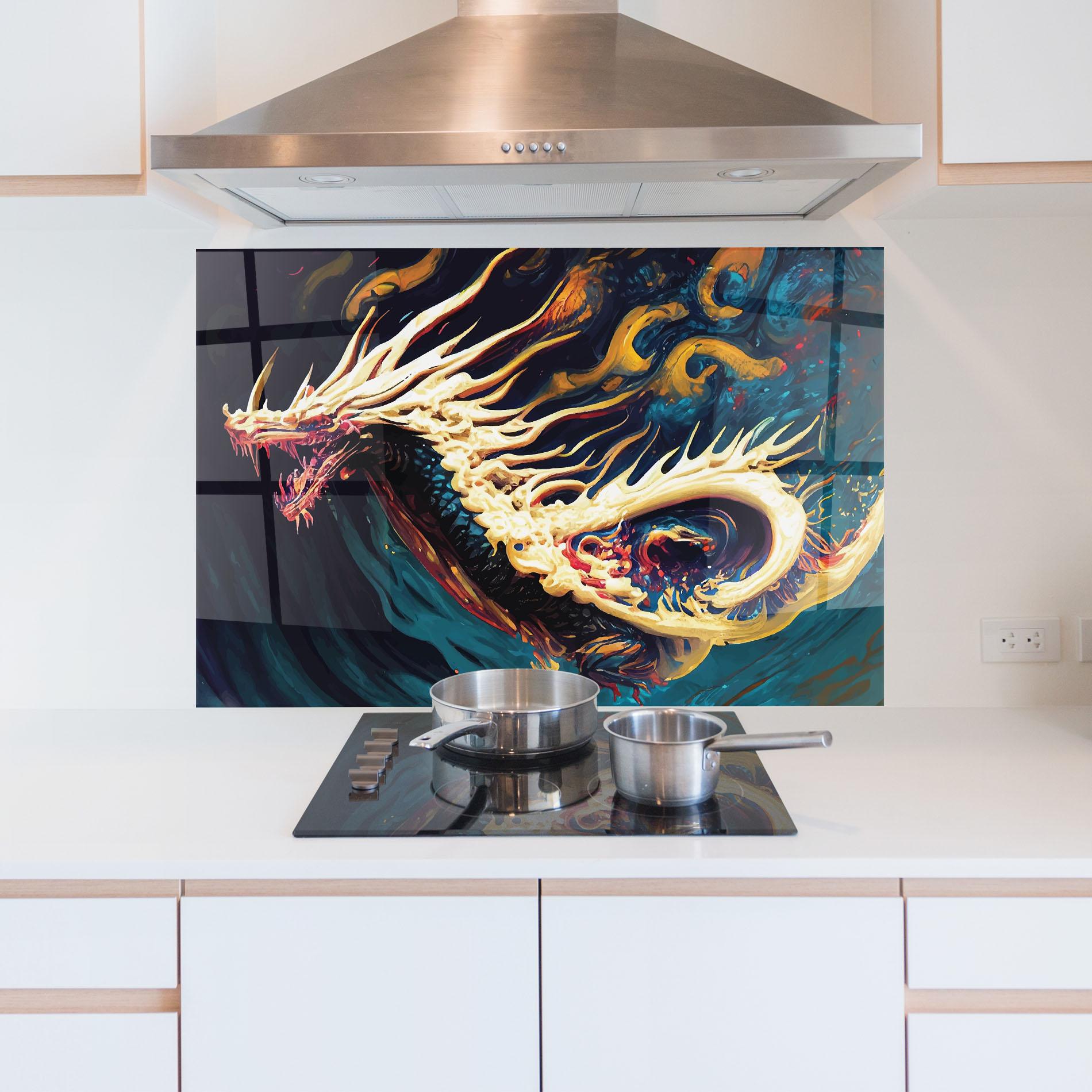 Küchenrückwand Glas Flying Acrylic Dragon mockup 5