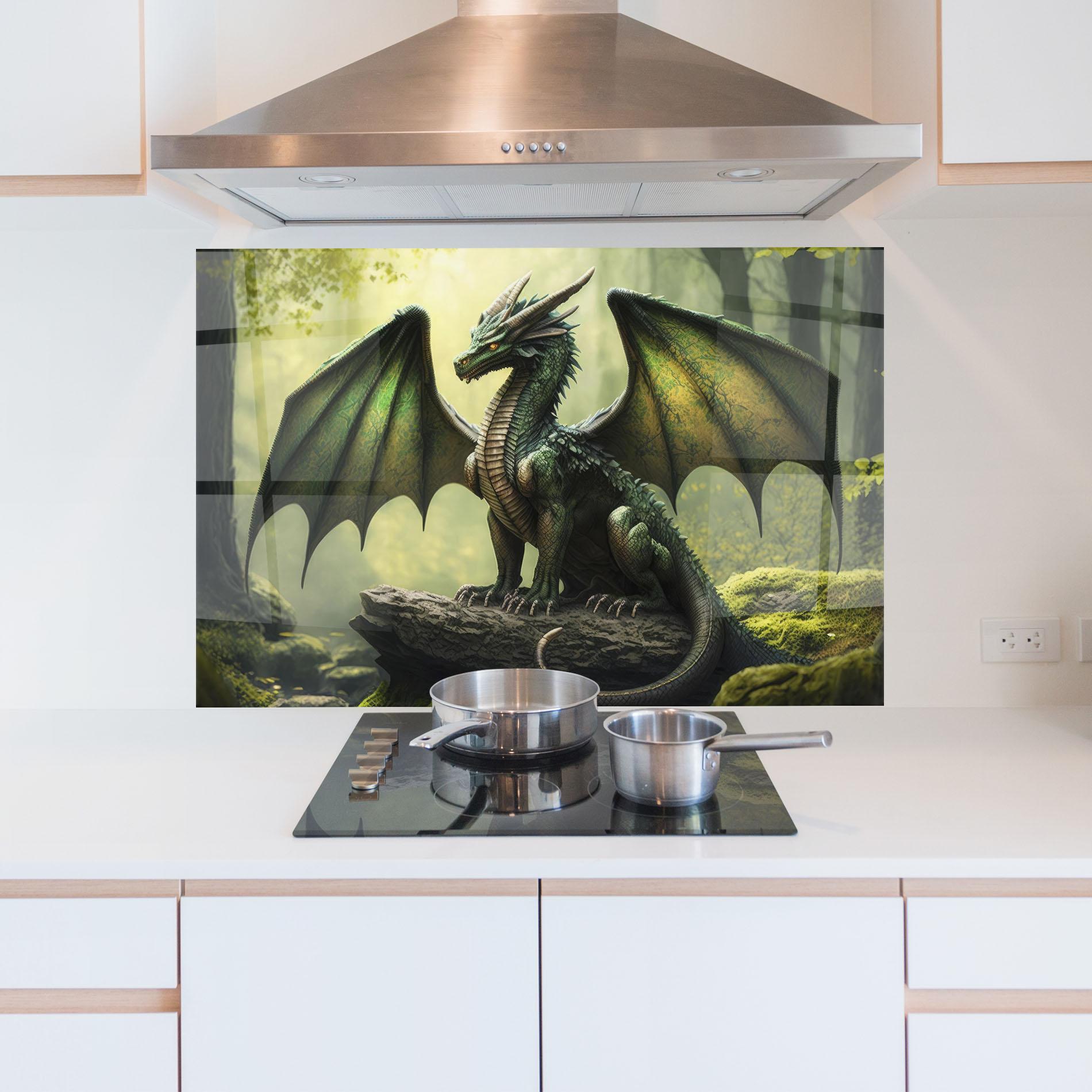 Küchenrückwand Glas Green Dragon mockup 5