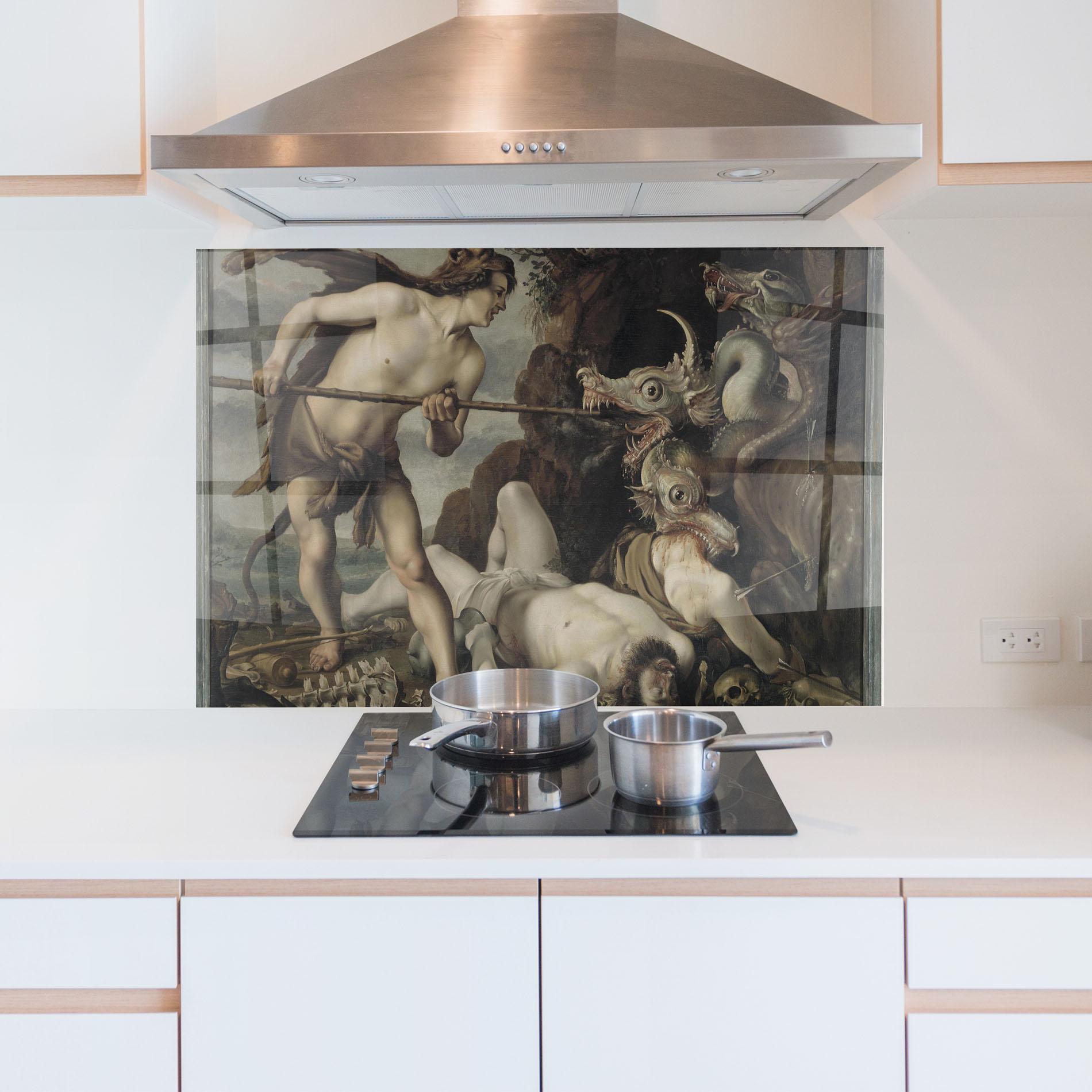 Küchenrückwand Glas Hunting Dragons mockup 5