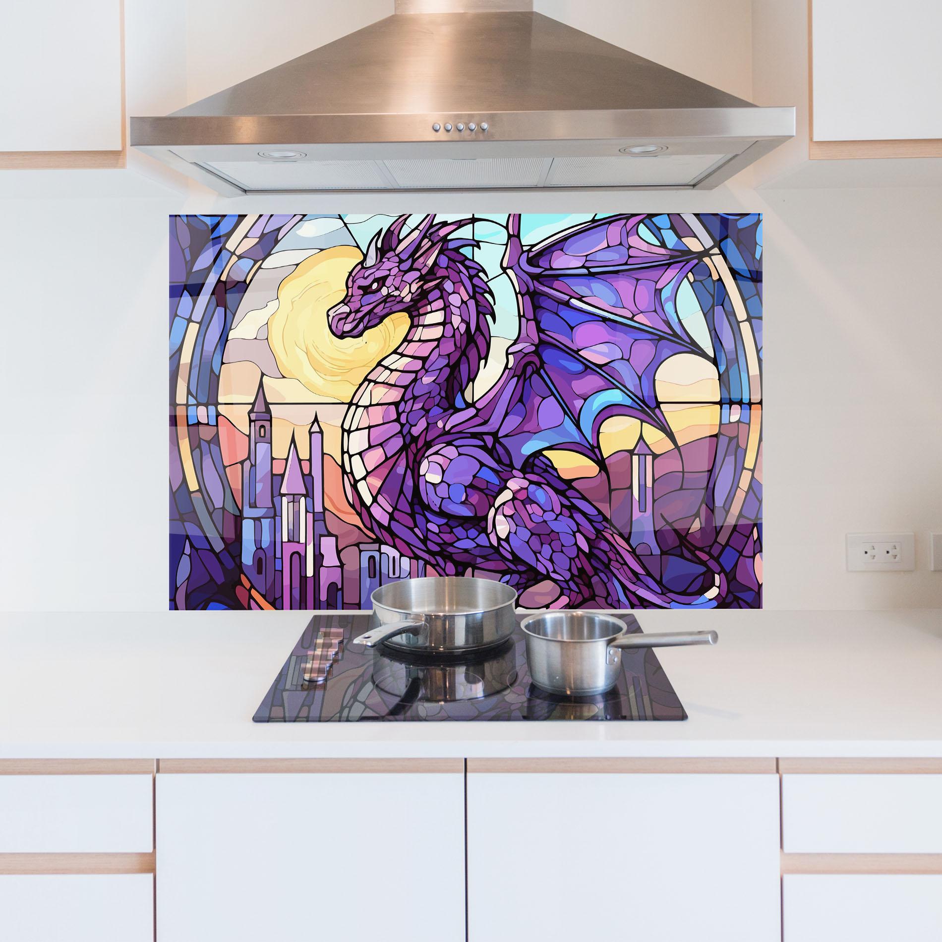 Küchenrückwand Glas Purple Pretty Dragon mockup 5