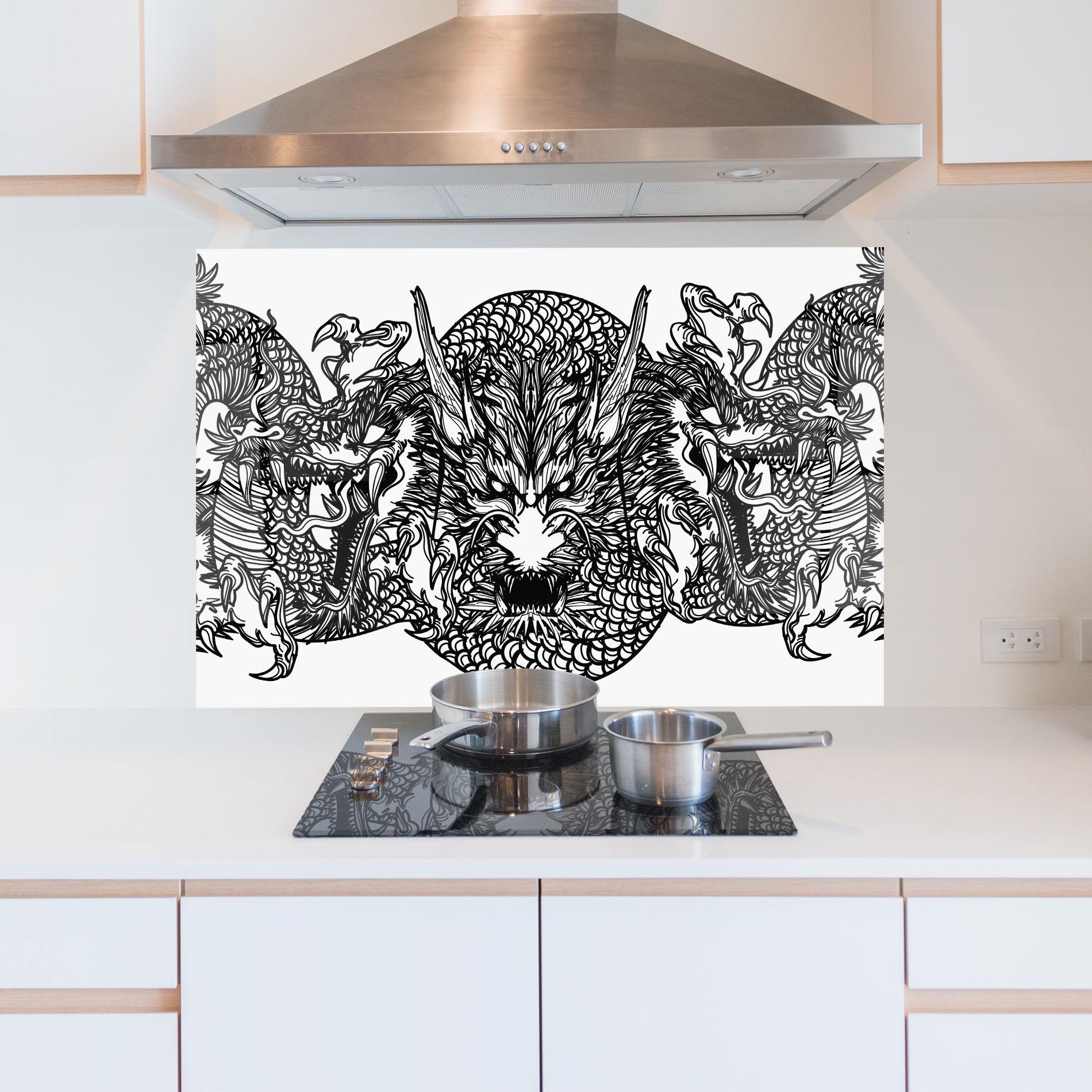 Küchenrückwand Glas Three Heads Dragon mockup 5