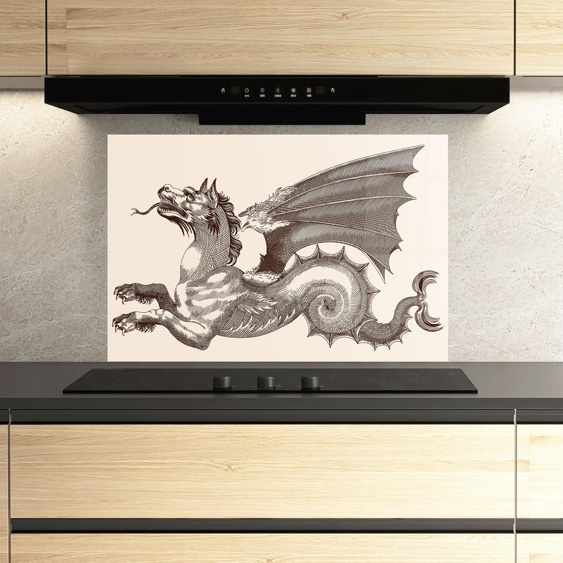 Küchenrückwand Glas Brown Dragon mockup 3