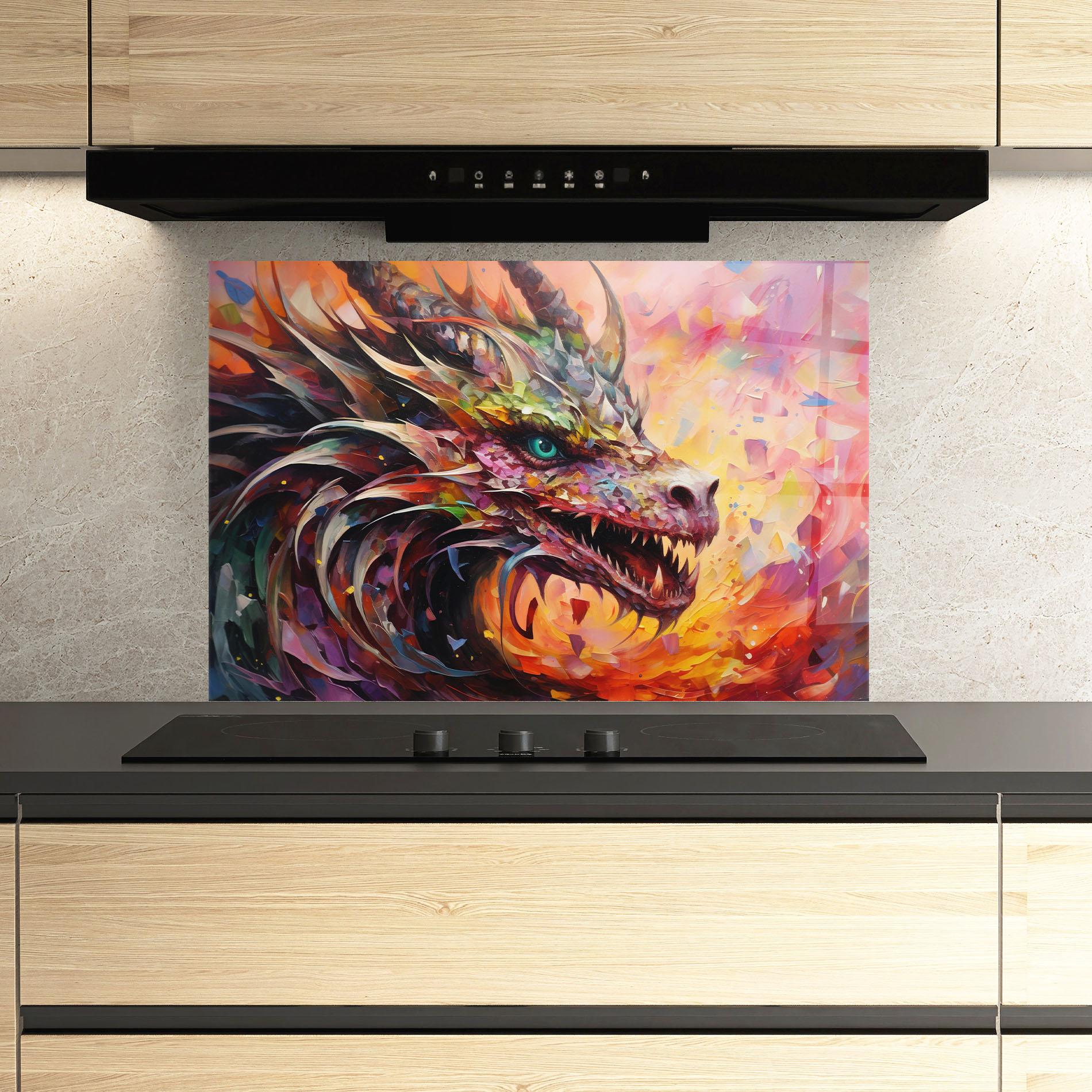 Küchenrückwand Glas Colorful Dragon Painting mockup 3