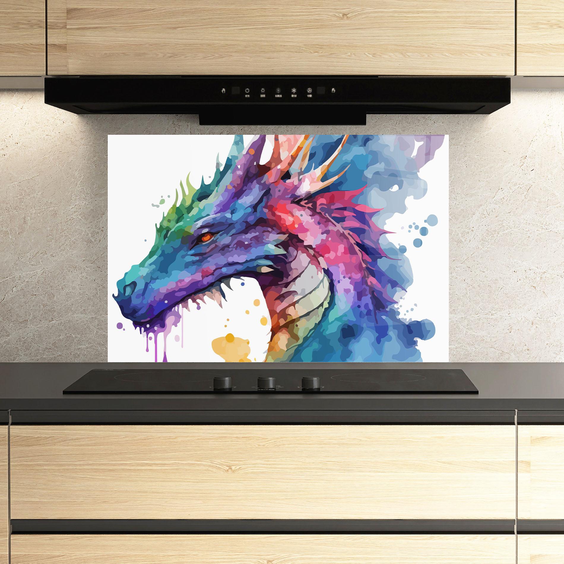 Küchenrückwand Glas Colourful Dragon mockup 3