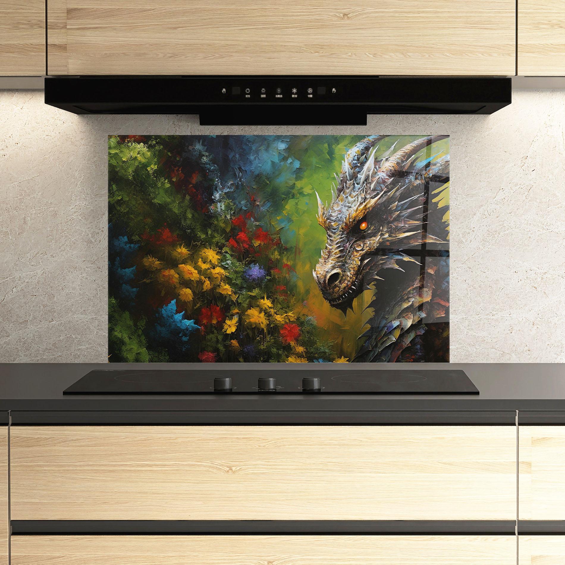 Küchenrückwand Glas Dragon In Nature mockup 3
