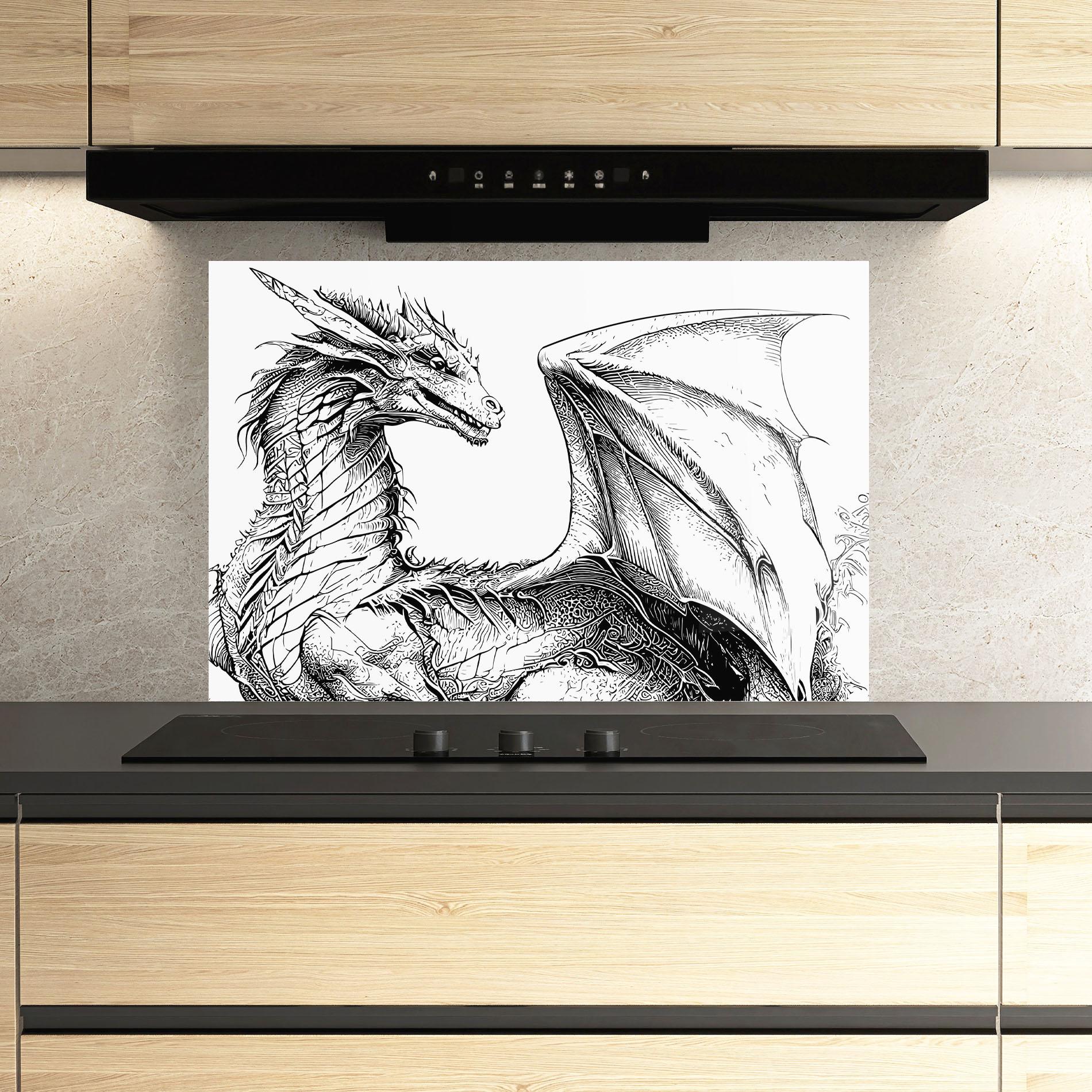 Küchenrückwand Glas Dragon Sketch mockup 3