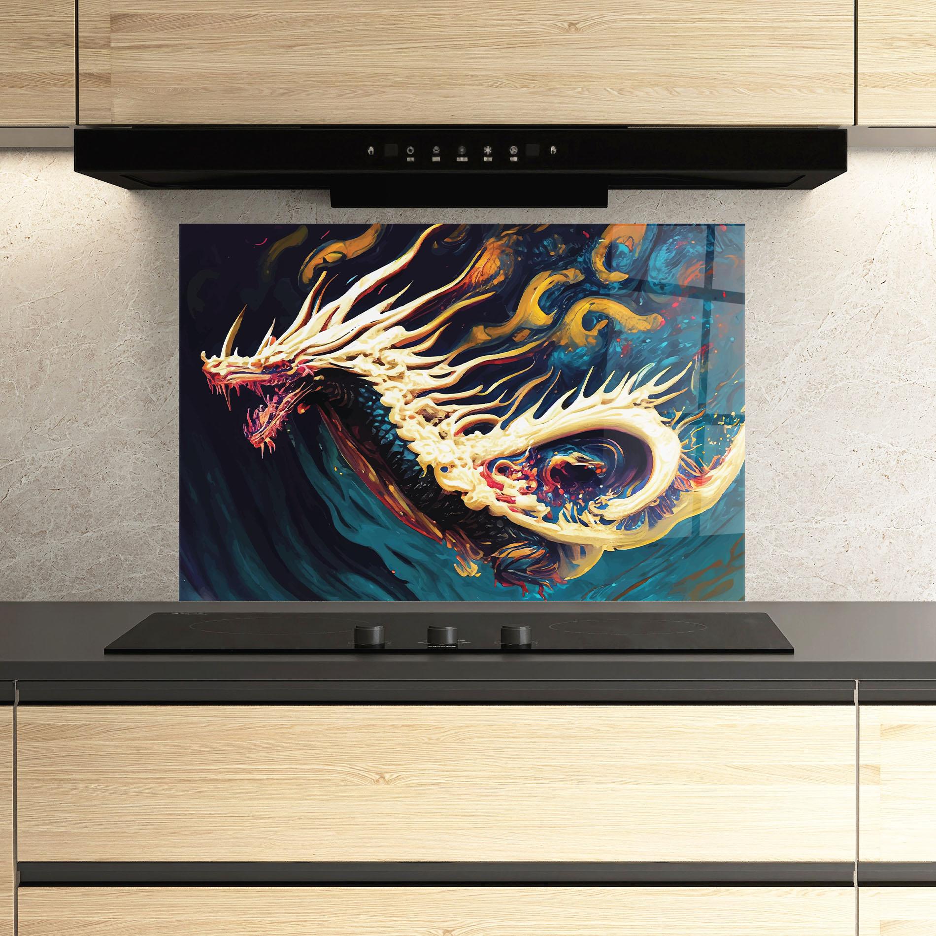 Küchenrückwand Glas Flying Acrylic Dragon mockup 3