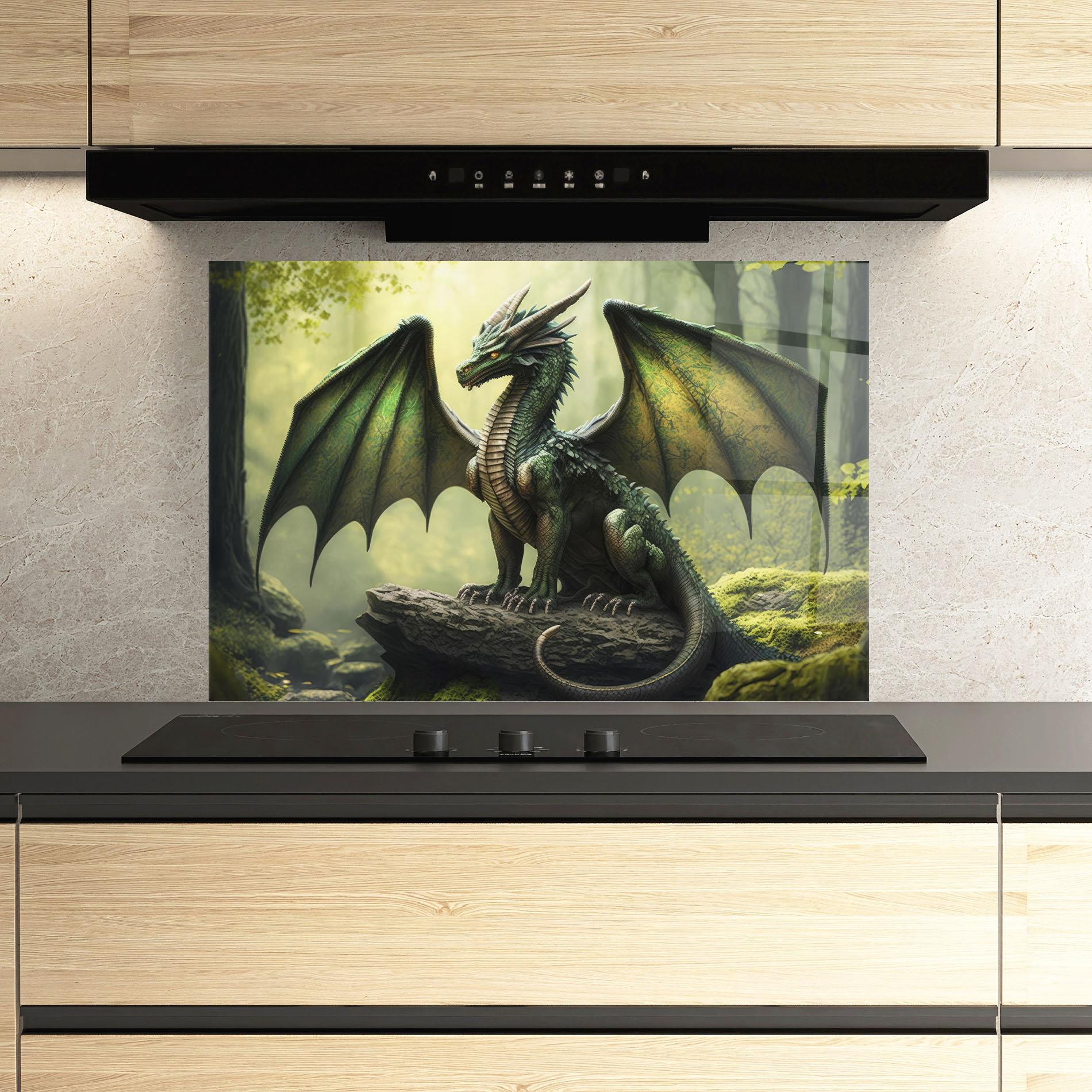 Küchenrückwand Glas Green Dragon mockup 3