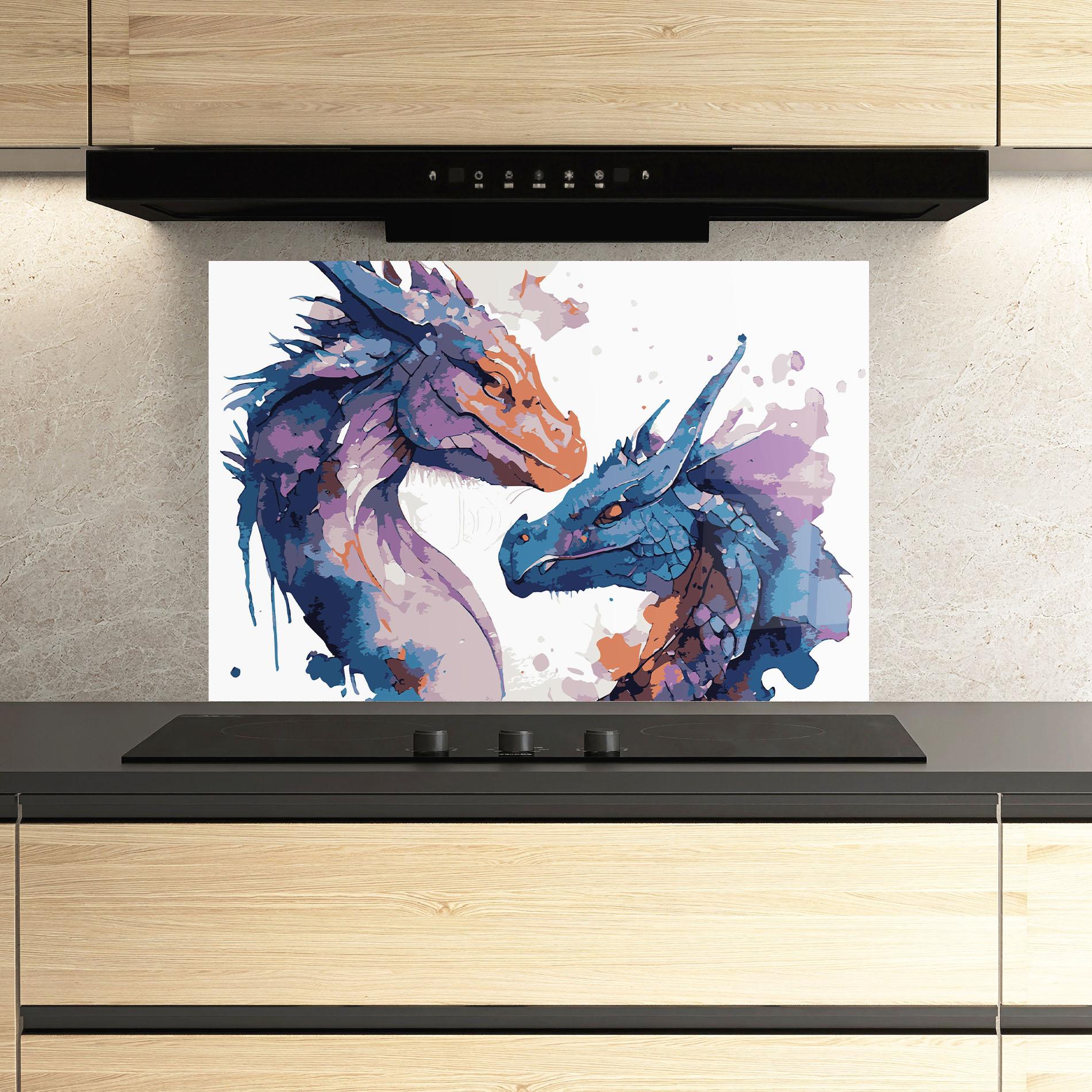 Küchenrückwand Glas Purple Cute Dragon mockup 3