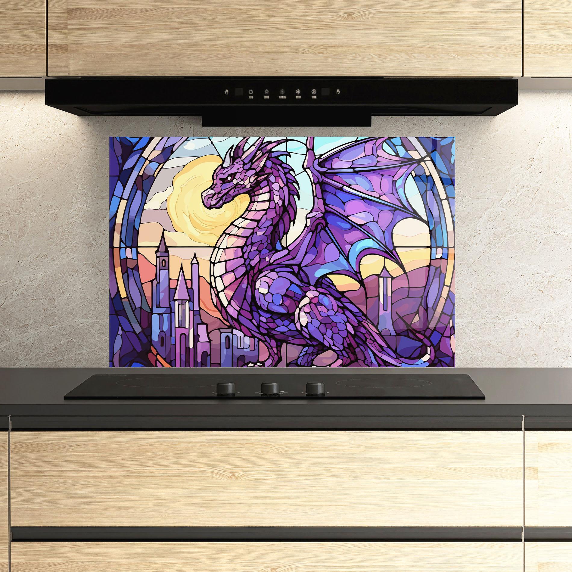 Küchenrückwand Glas Purple Pretty Dragon mockup 3