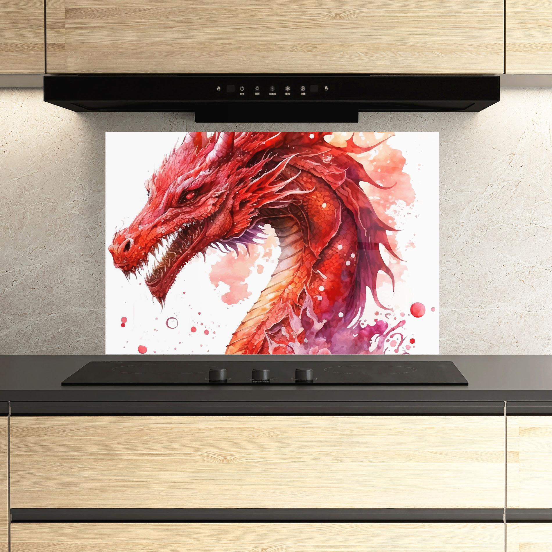 Küchenrückwand Glas Red Dragon Art mockup 3