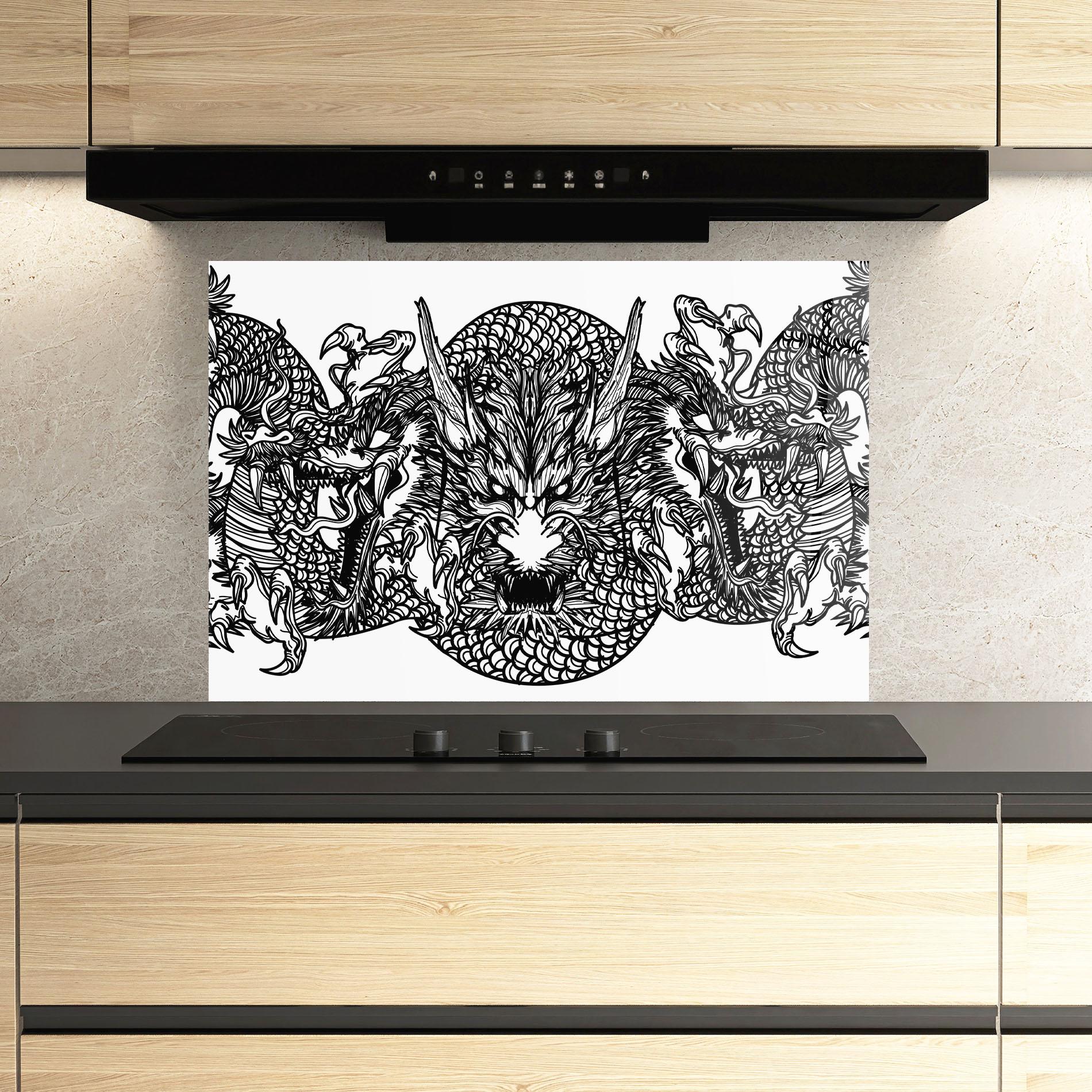 Küchenrückwand Glas Three Heads Dragon mockup 3