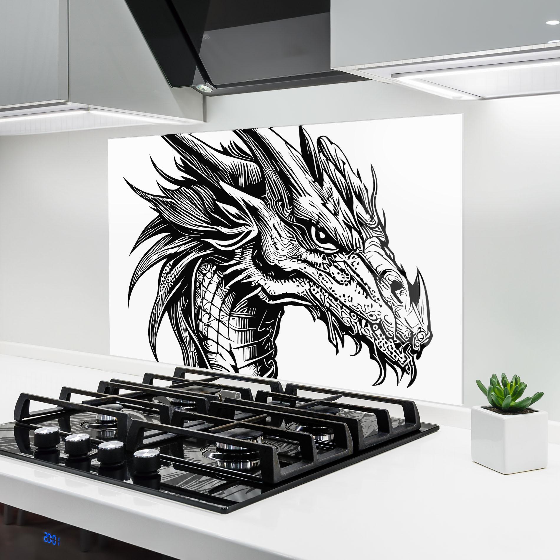 Küchenrückwand Glas Black Line Dragon mockup 6