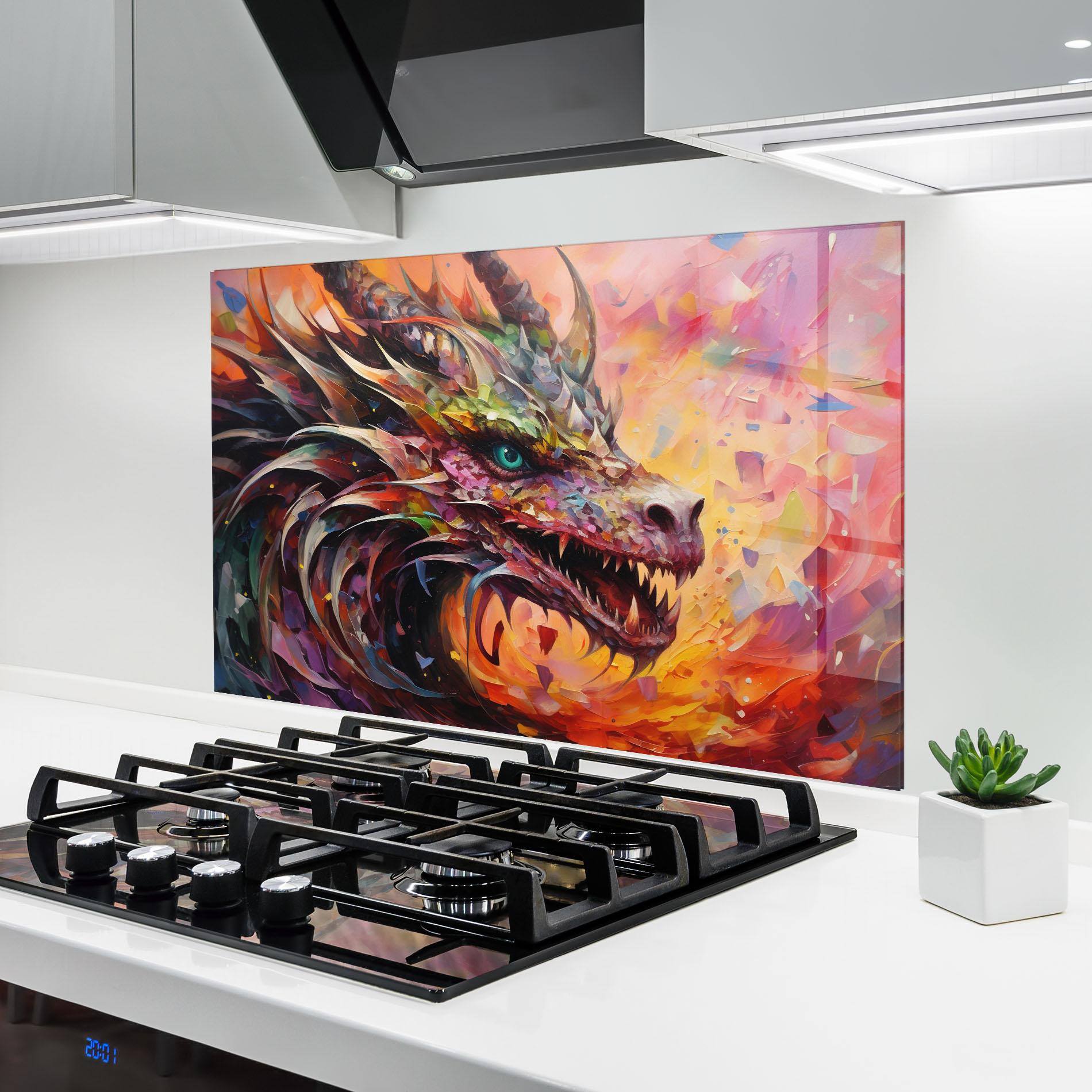 Küchenrückwand Glas Colorful Dragon Painting mockup 6
