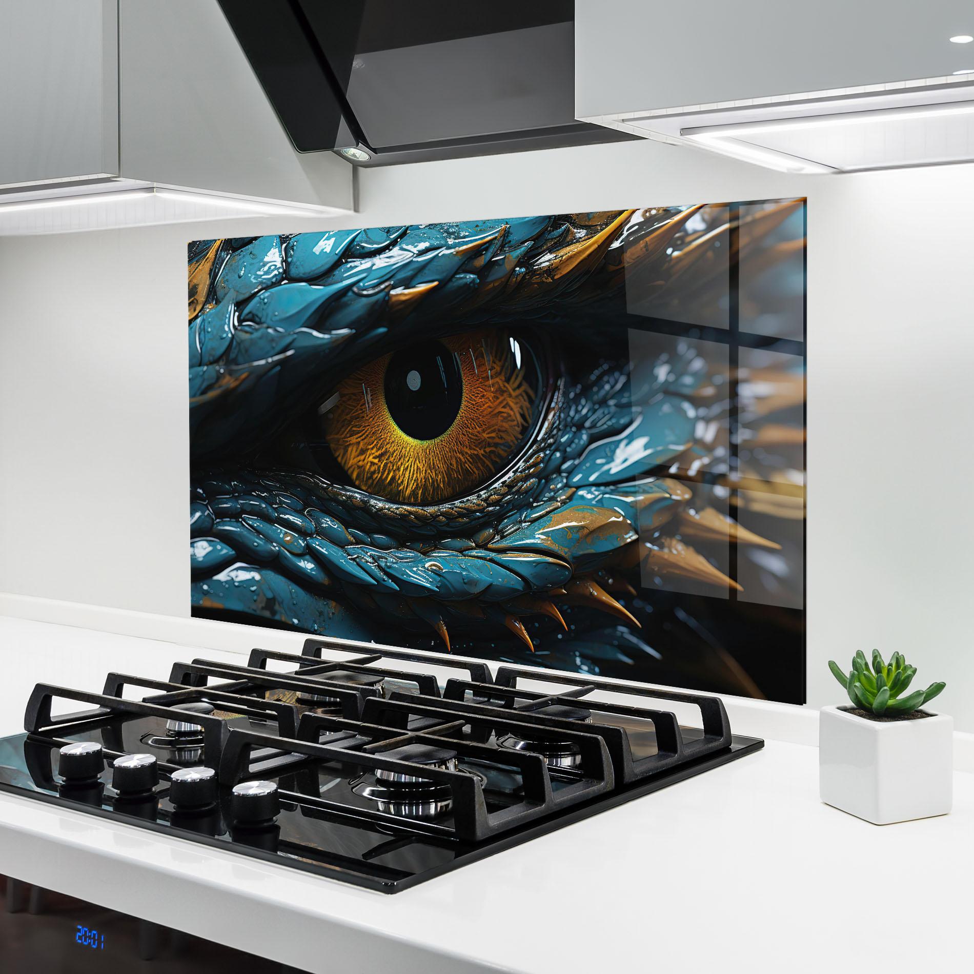 Küchenrückwand Glas Dragon Eye Close Up mockup 6