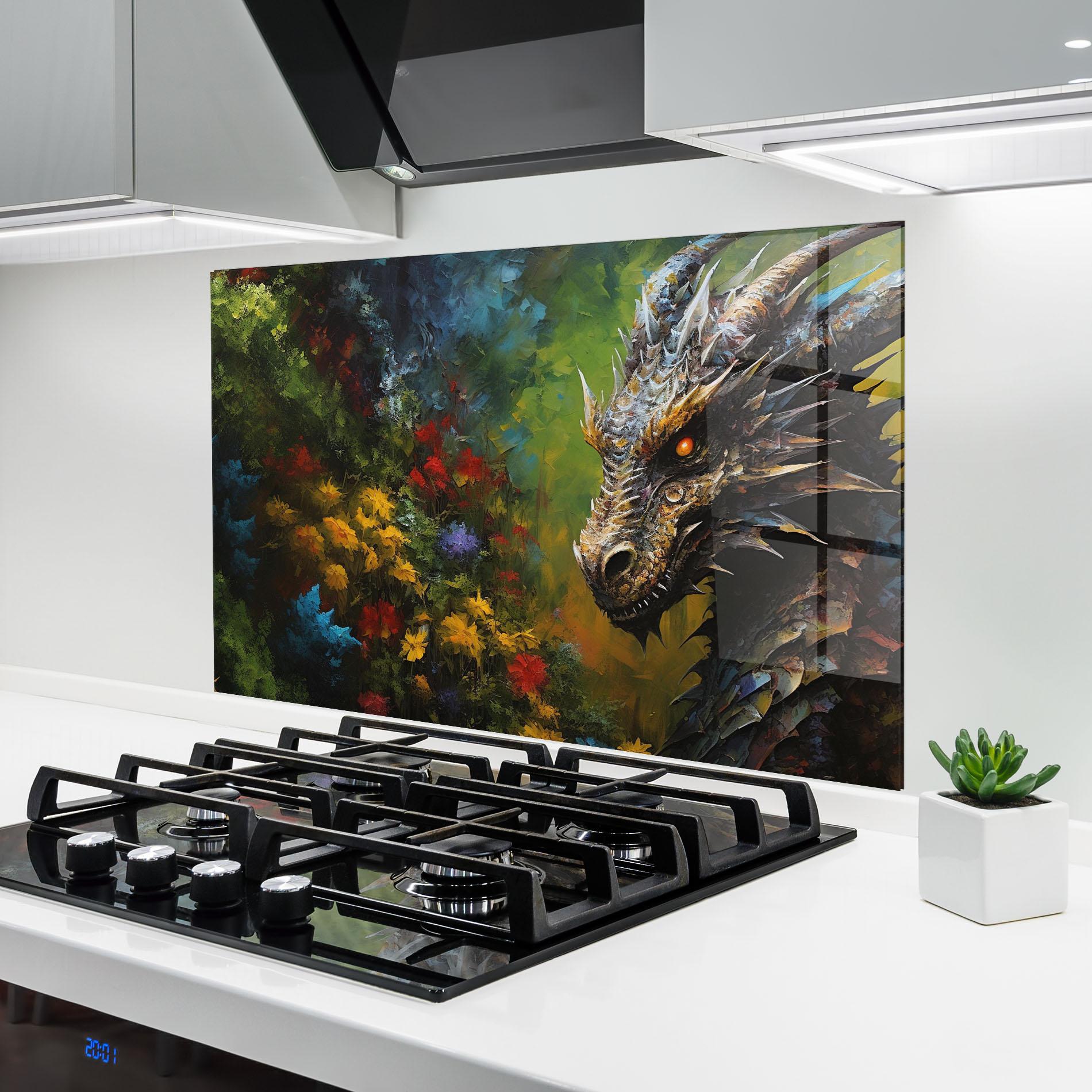 Küchenrückwand Glas Dragon In Nature mockup 6