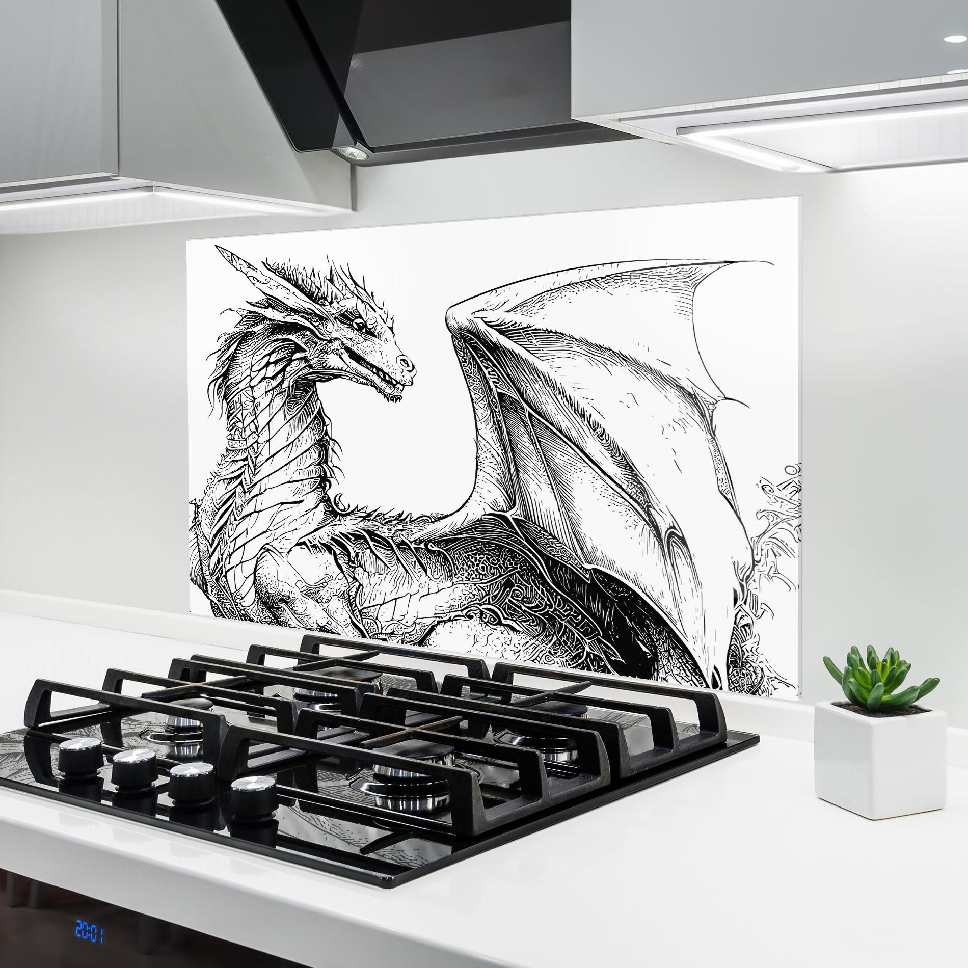 Küchenrückwand Glas Dragon Sketch mockup 6