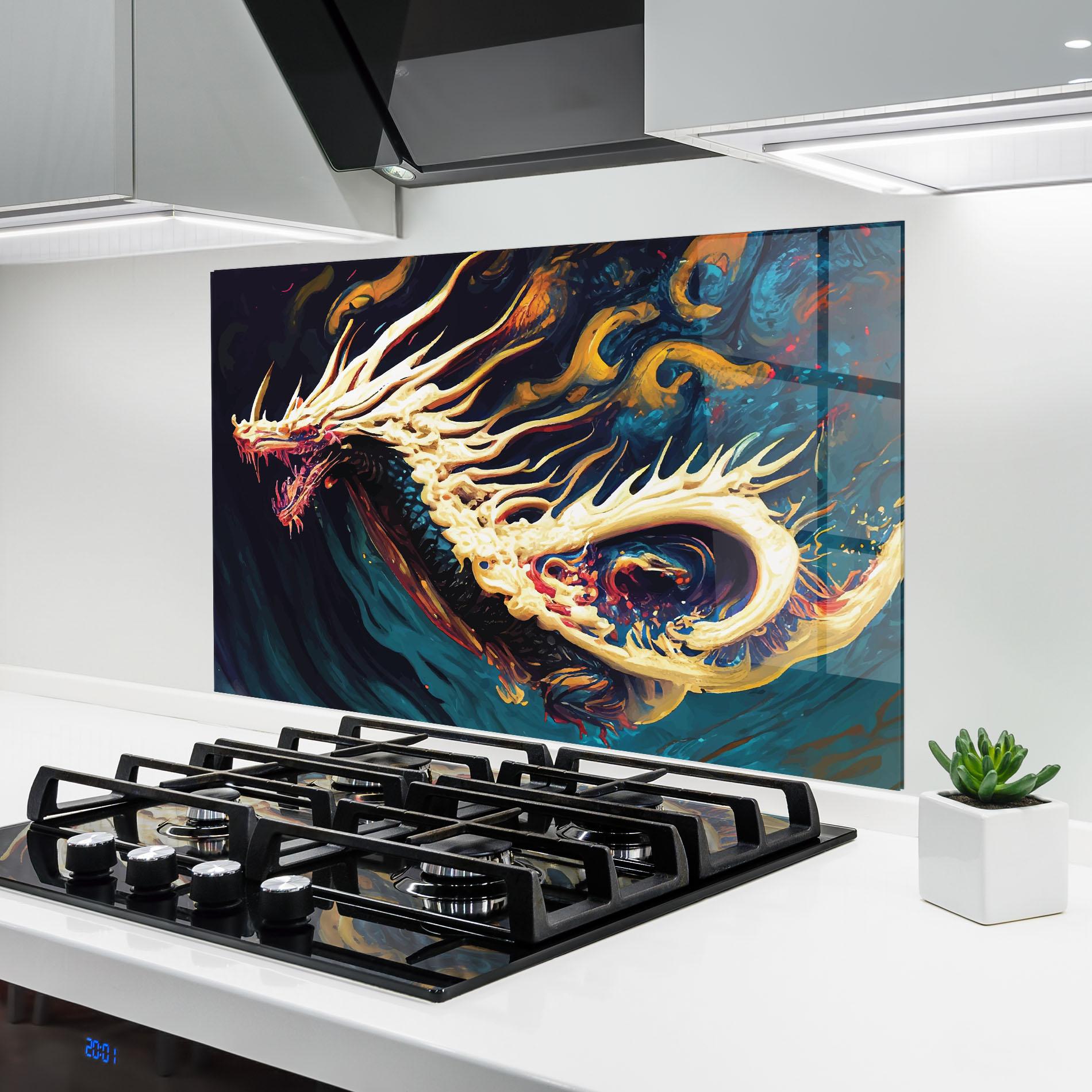 Küchenrückwand Glas Flying Acrylic Dragon mockup 6