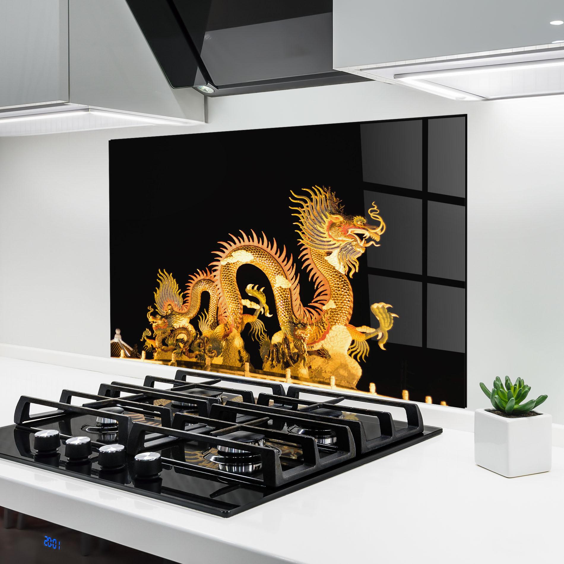 Küchenrückwand Glas Golden Dragon Lights mockup 6