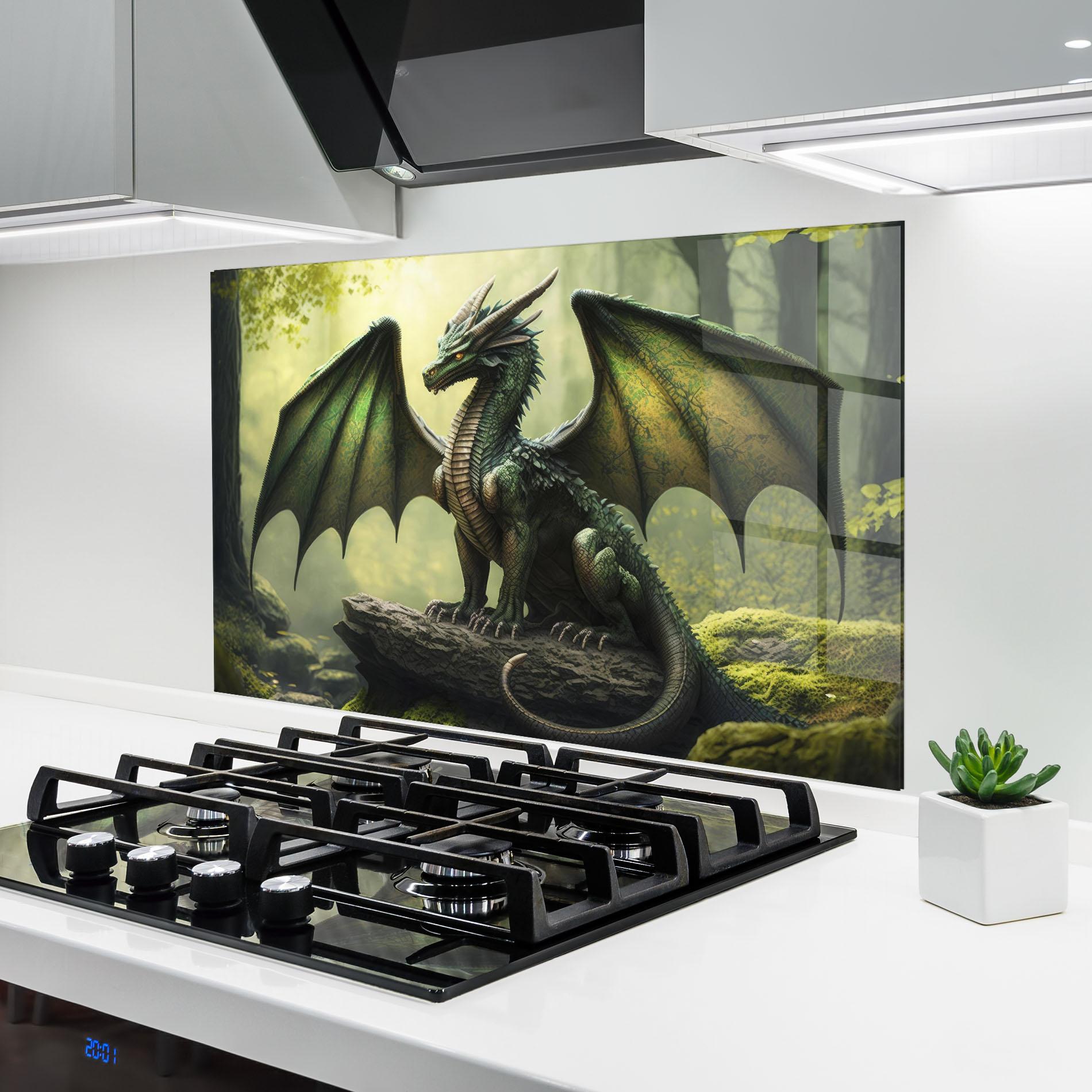 Küchenrückwand Glas Green Dragon mockup 6