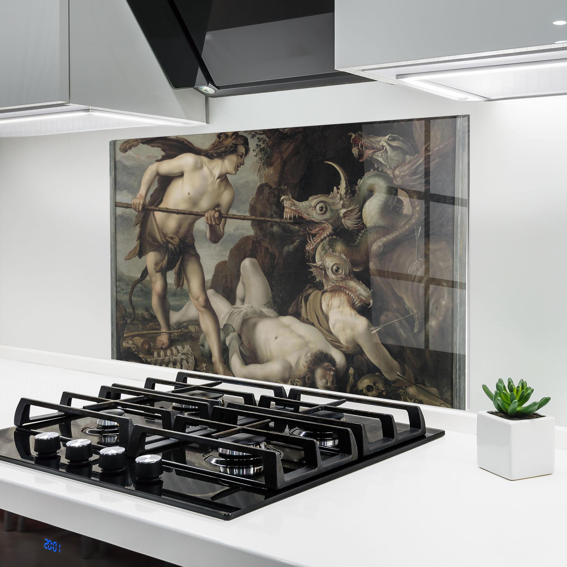 Küchenrückwand Glas Hunting Dragons mockup 6