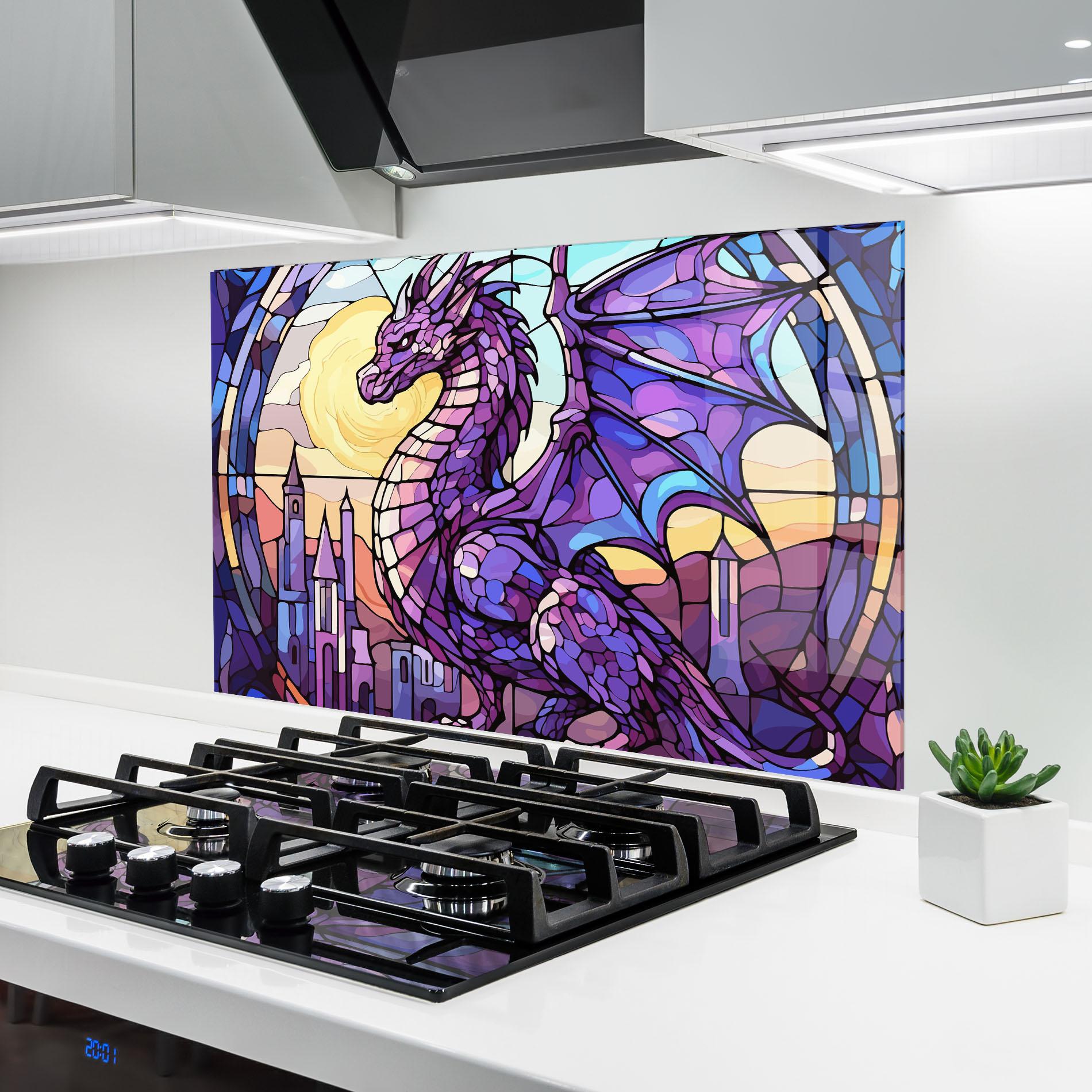 Küchenrückwand Glas Purple Pretty Dragon mockup 6