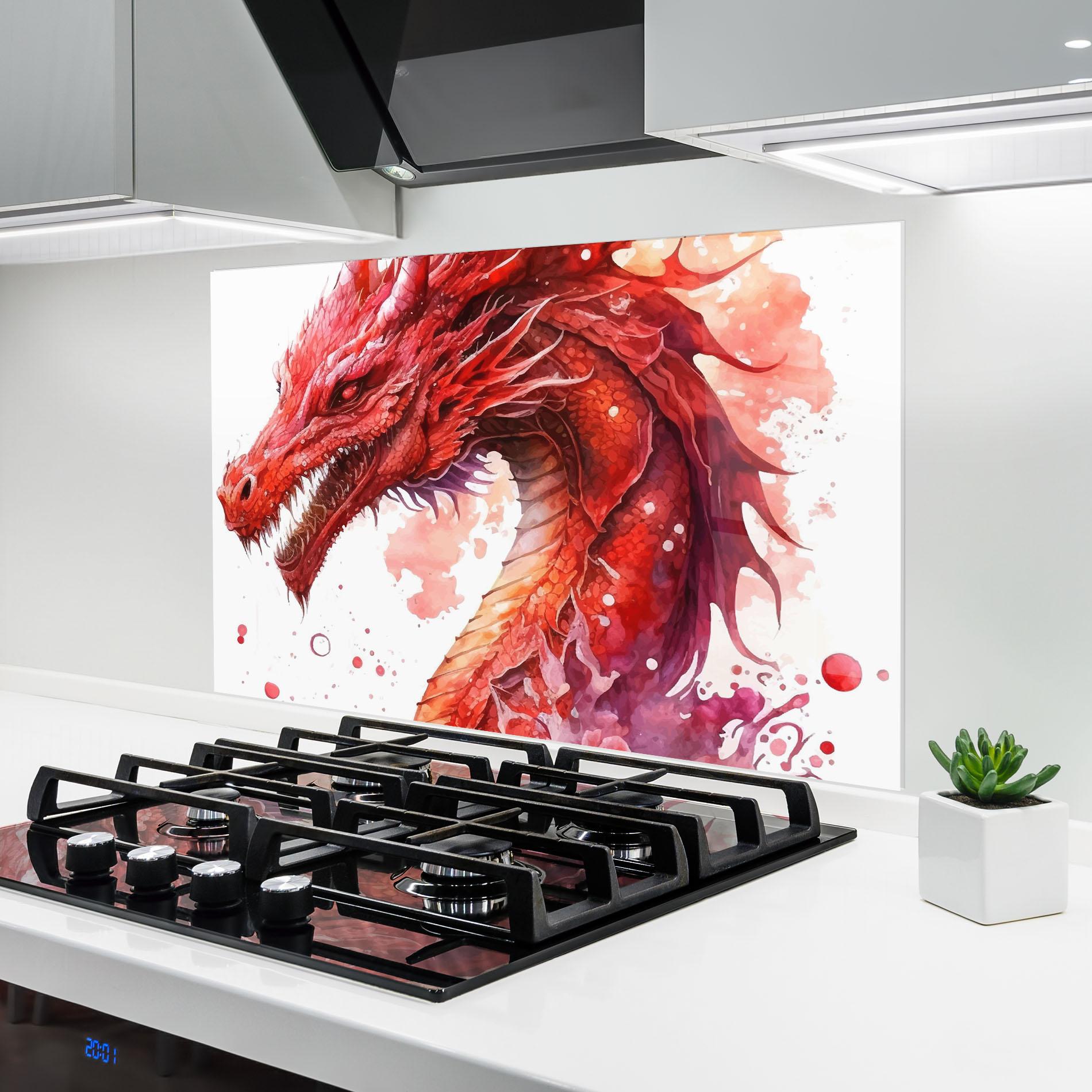 Küchenrückwand Glas Red Dragon Art mockup 6