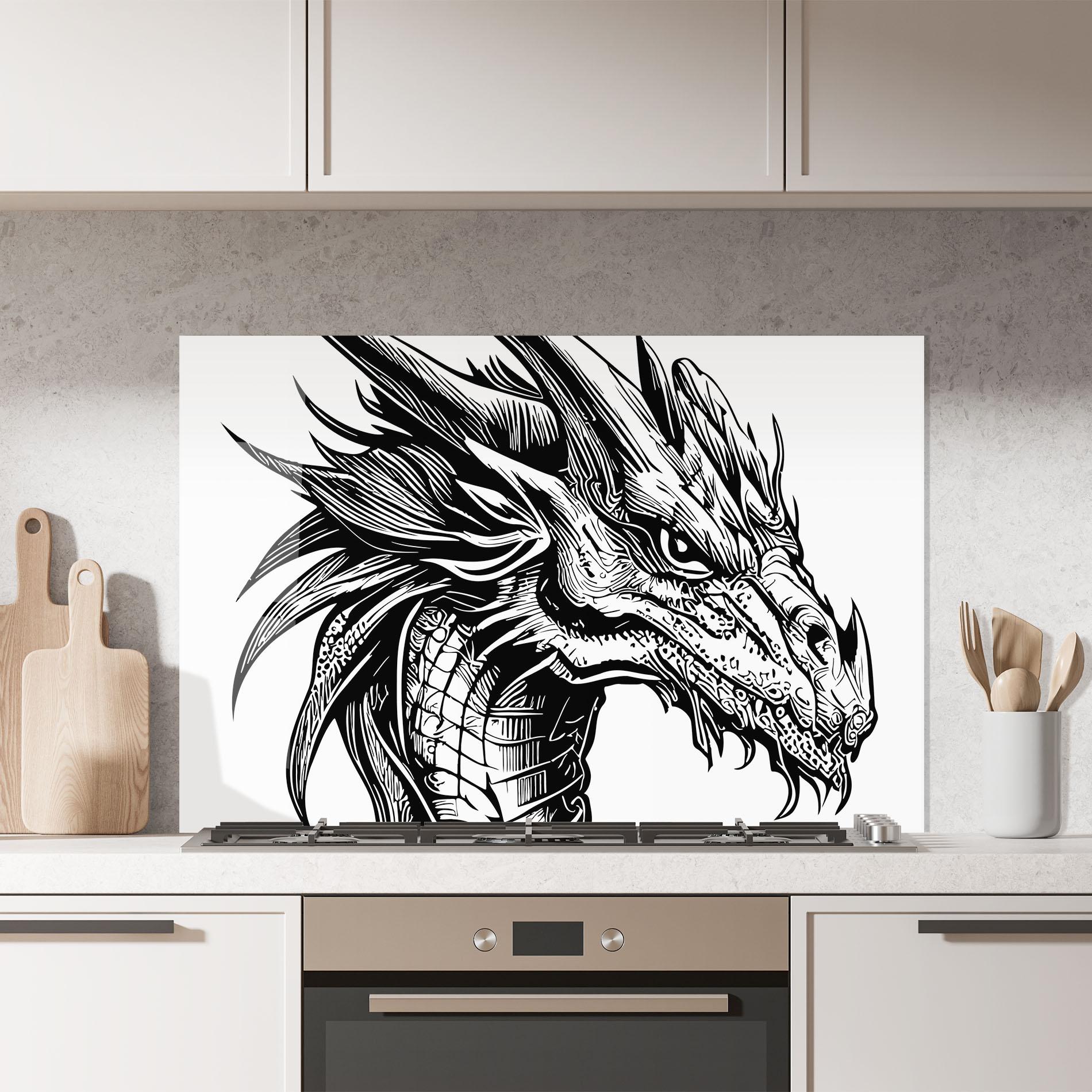 Küchenrückwand Glas Black Line Dragon mockup 7