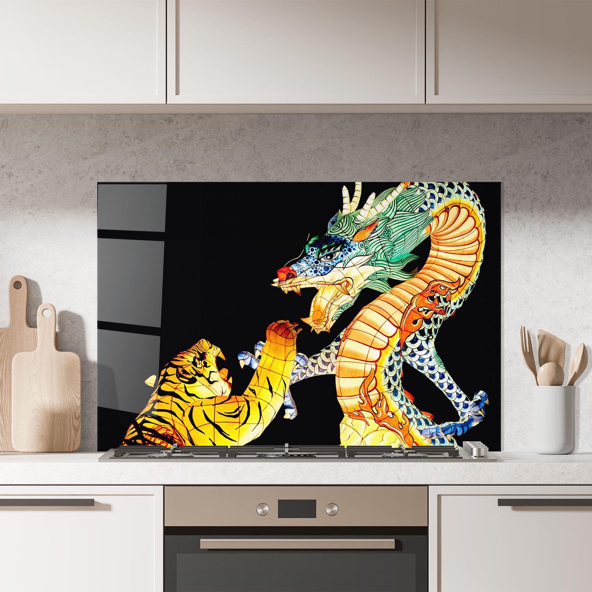 Küchenrückwand Glas Chinese Dragon And Tiger mockup 7