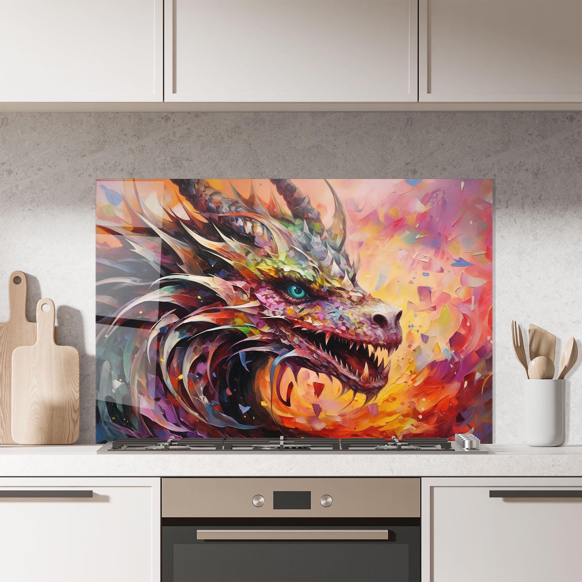 Küchenrückwand Glas Colorful Dragon Painting mockup 7