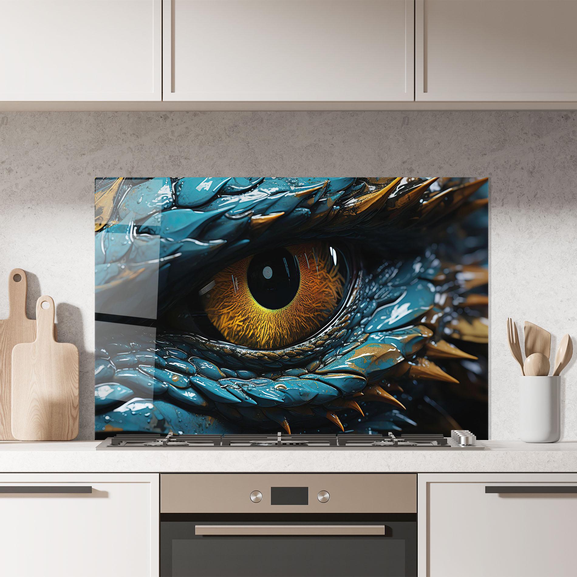 Küchenrückwand Glas Dragon Eye Close Up mockup 7